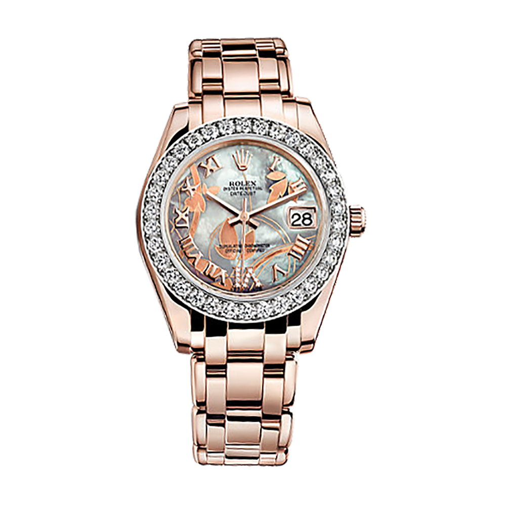 Pearlmaster 34 81285 Rose Gold Watch (White Goldust Dream Set with Diamonds) - Click Image to Close