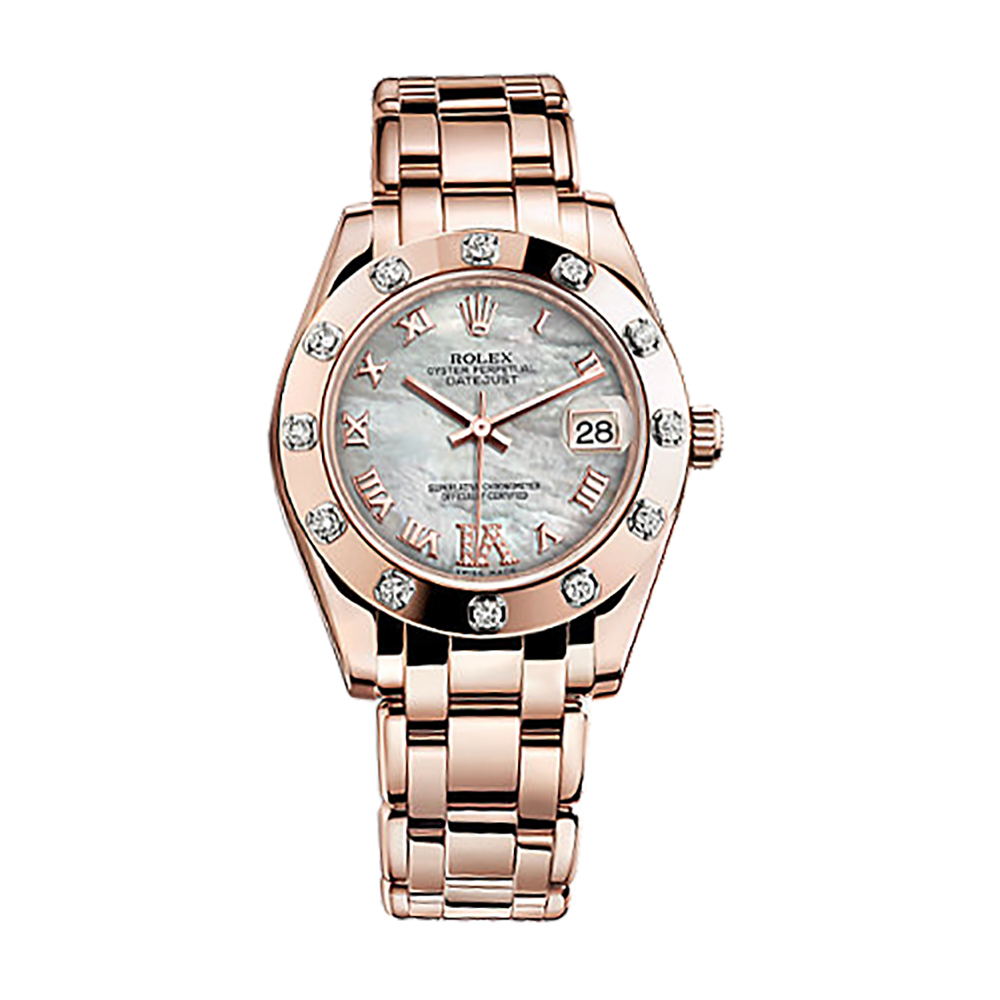 Pearlmaster 34 81315 Rose Gold Watch (White Mother-of-Pearl Set with Diamonds)