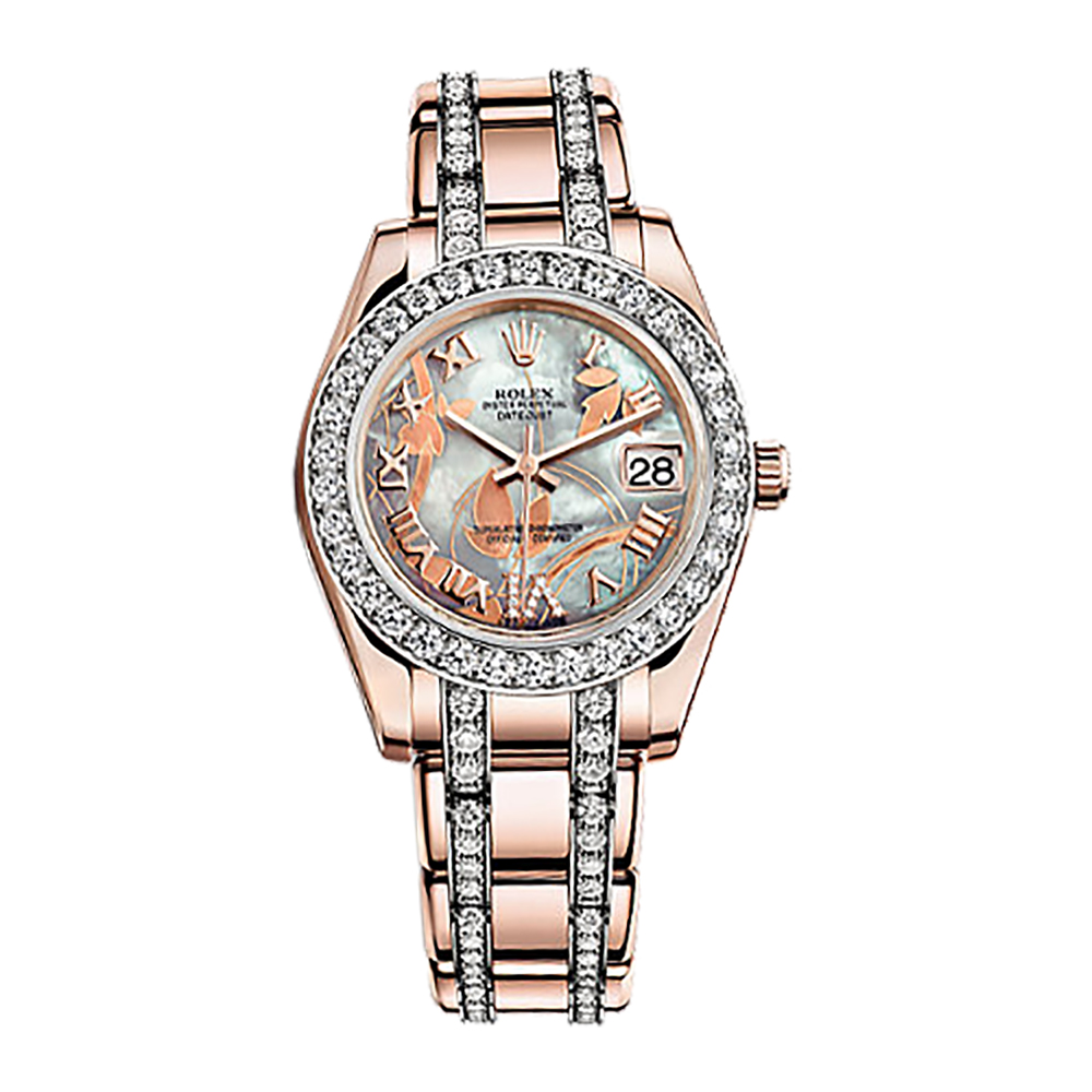 Pearlmaster 34 81285 Rose Gold Watch (White Goldust Dream Set with Diamonds)