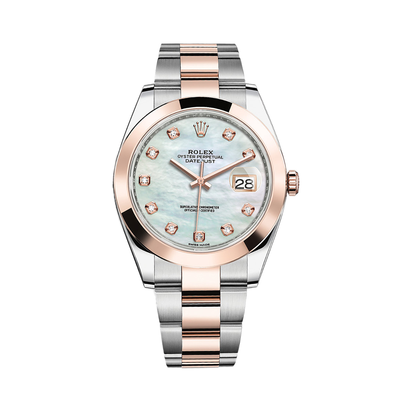 Datejust 41 126301 Rose Gold & Stainless Steel Watch (White Mother-of-Pearl Set with Diamonds)