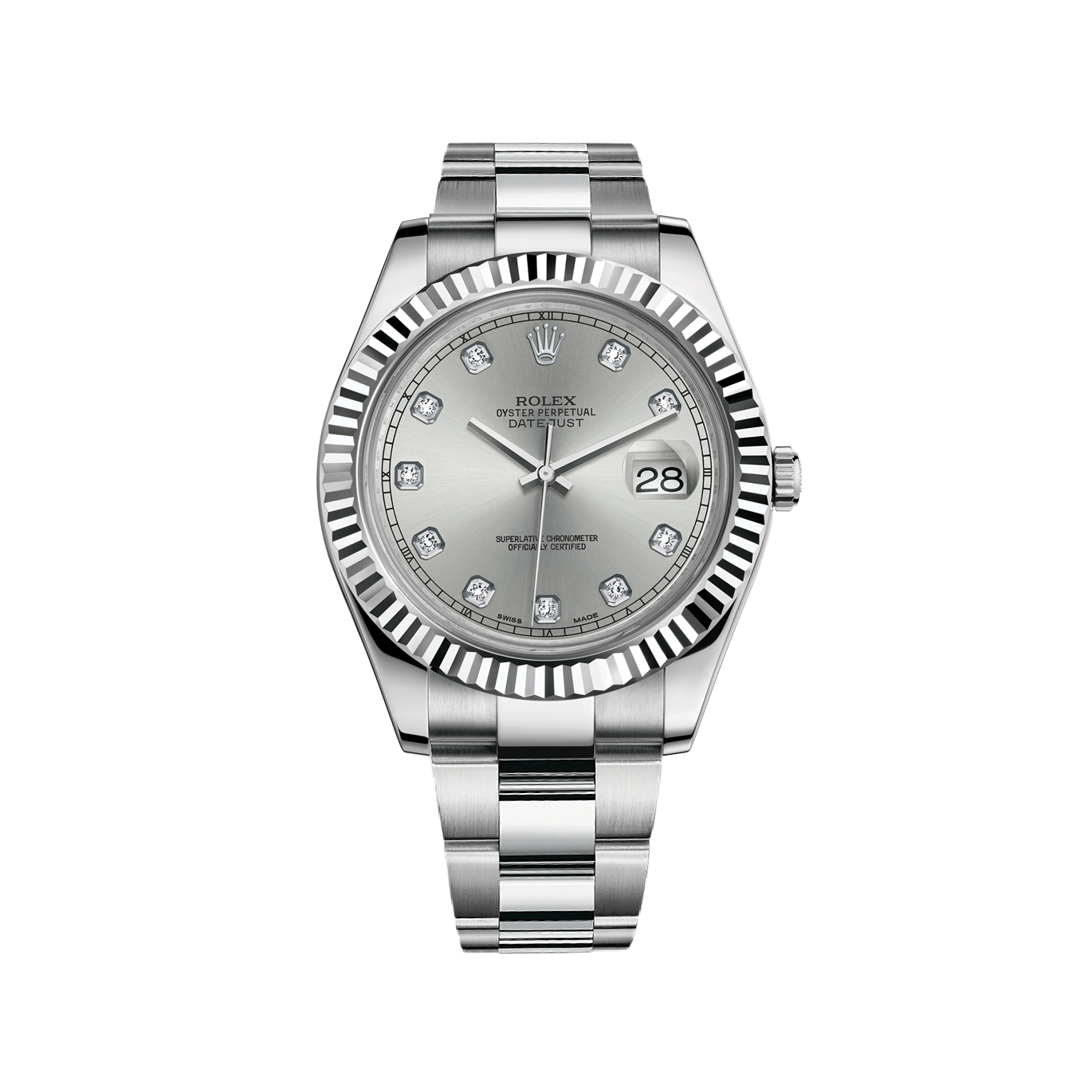 Datejust II 116334 White Gold & Stainless Steel Watch (Silver Set with Diamonds)