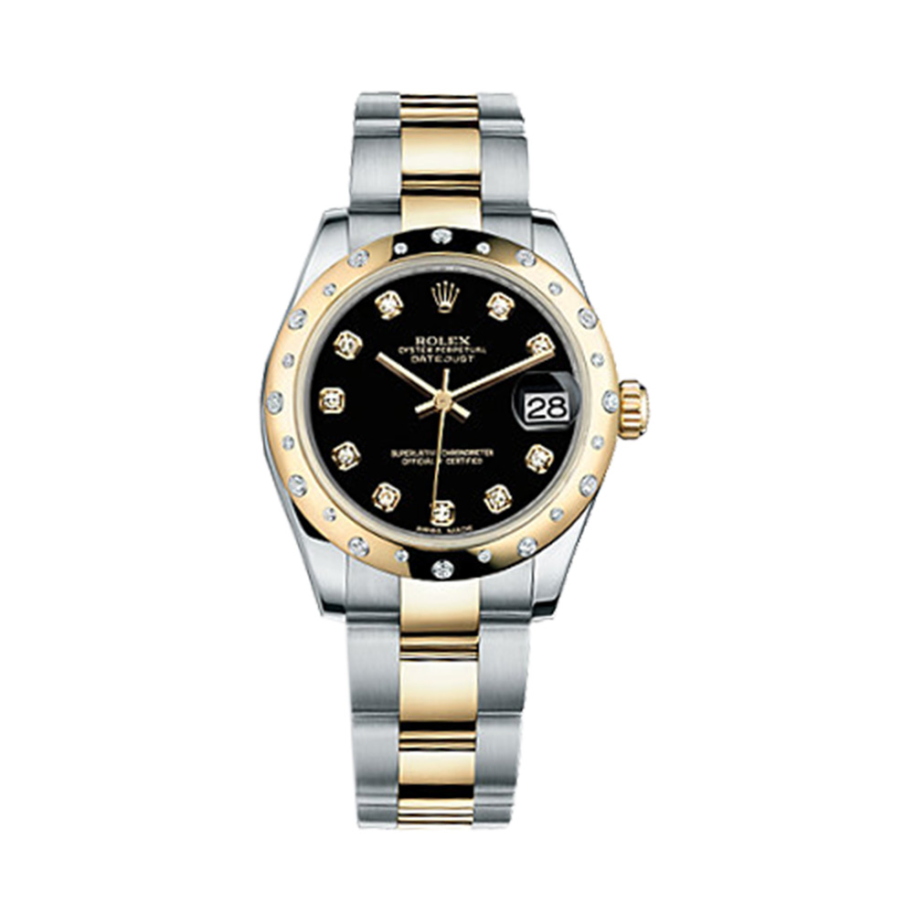 Datejust 31 178343 Gold & Stainless Steel Watch (Black Set with Diamonds) - Click Image to Close
