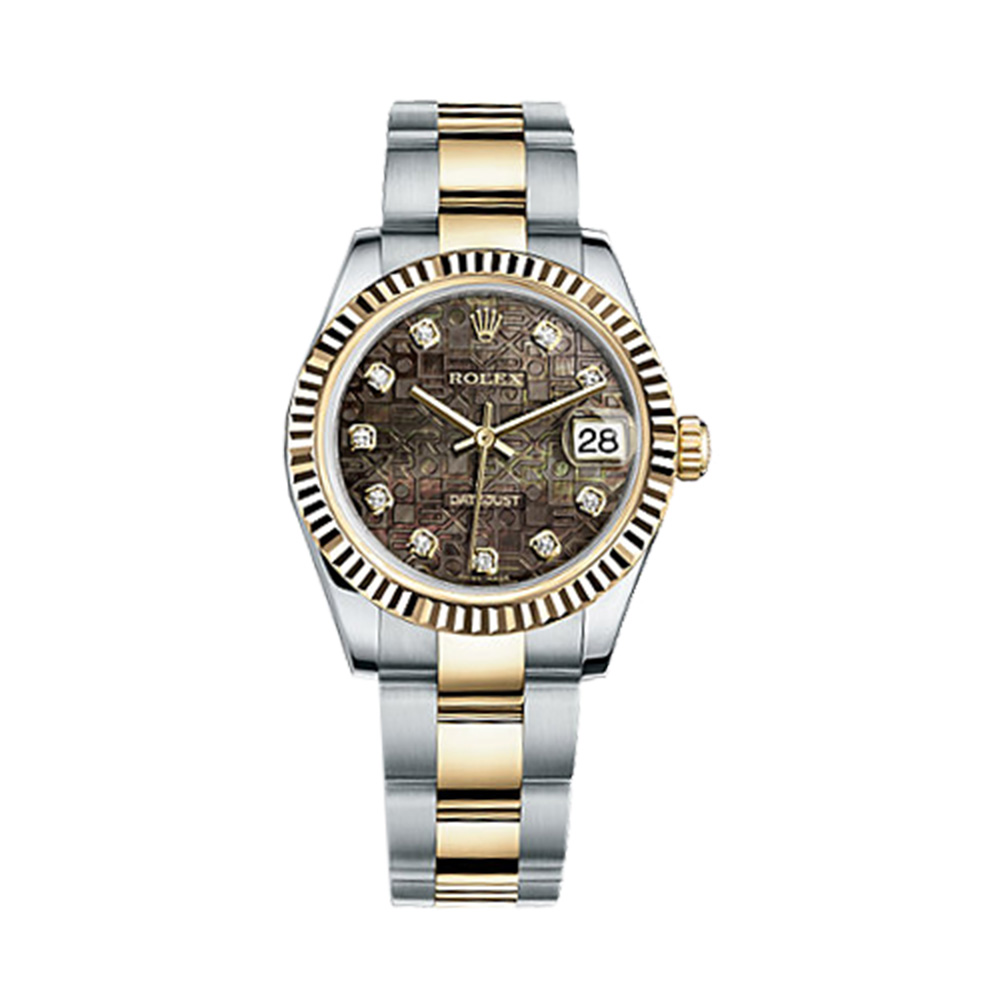 Datejust 31 178273 Gold & Stainless Steel Watch (Black Mother-of-Pearl Jubilee Design Set with Diamonds)
