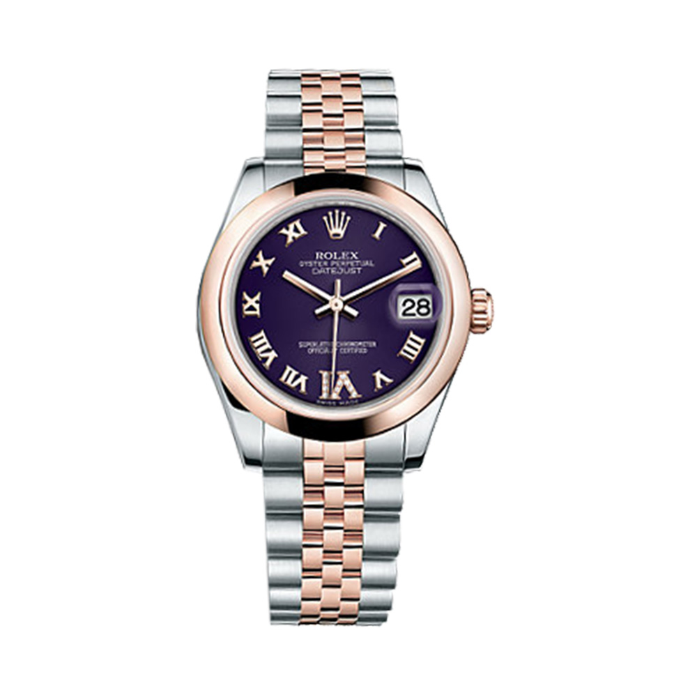 Datejust 31 178241 Rose Gold & Stainless Steel Watch (Purple Set with Diamonds) - Click Image to Close