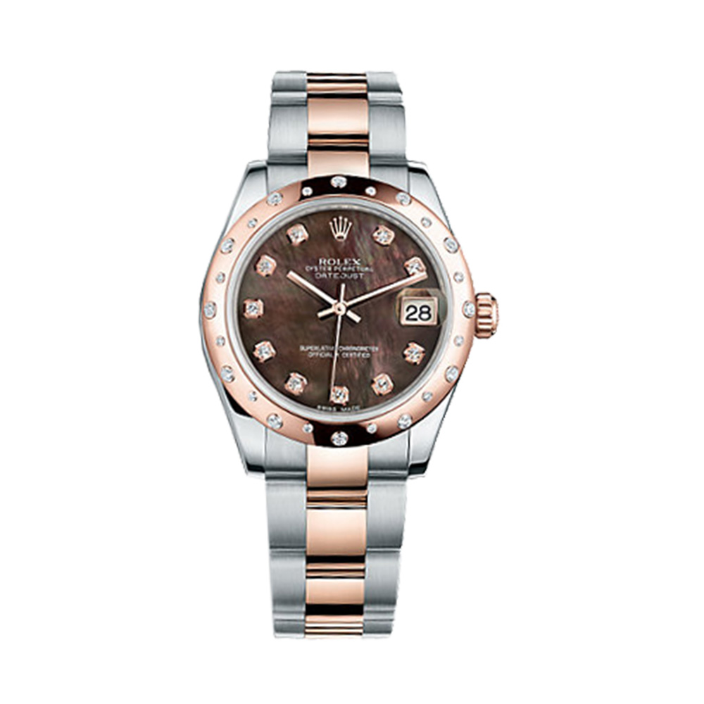 Datejust 31 178341 Rose Gold & Stainless Steel Watch (Black Mother-of-Pearl Set with Diamonds)