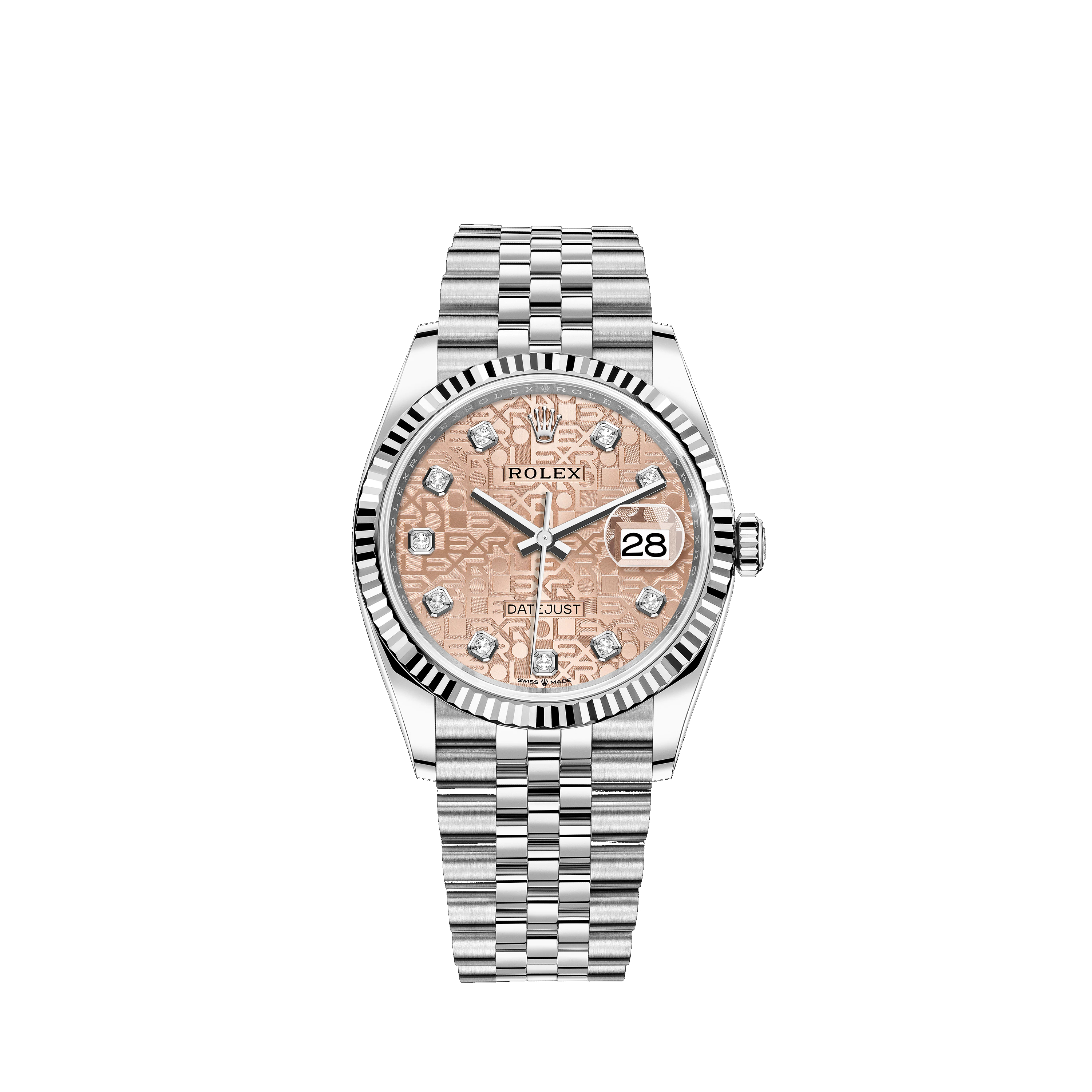 Datejust 36 126234 White Gold & Stainless Steel Watch (Pink Jubilee Design Set with Diamonds) - Click Image to Close