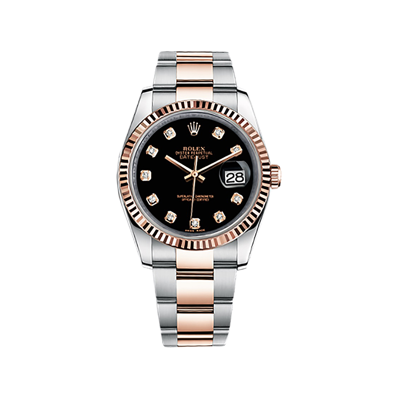 Datejust 36 116231 Rose Gold & Stainless Steel Watch (Black Set with Diamonds)
