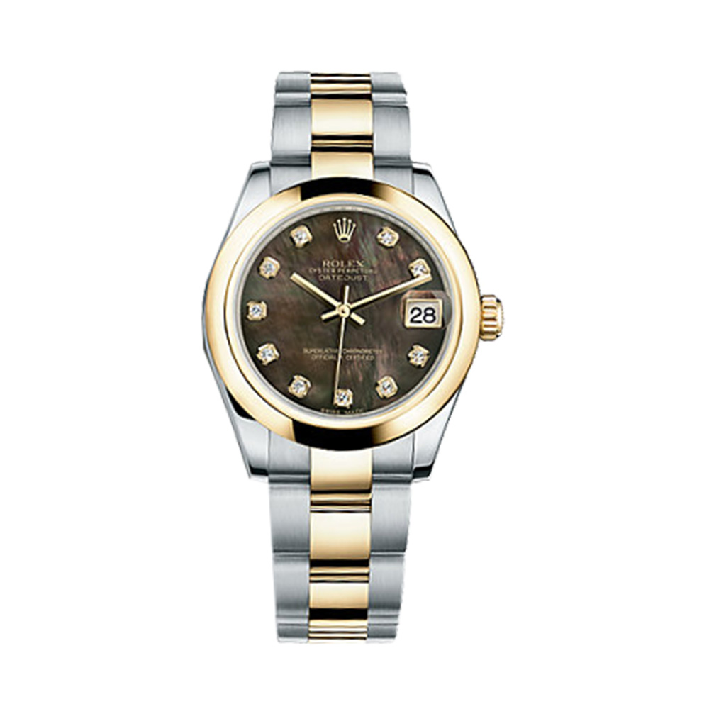 Datejust 31 178243 Gold & Stainless Steel Watch (Black Mother-of-Pearl Set with Diamonds)