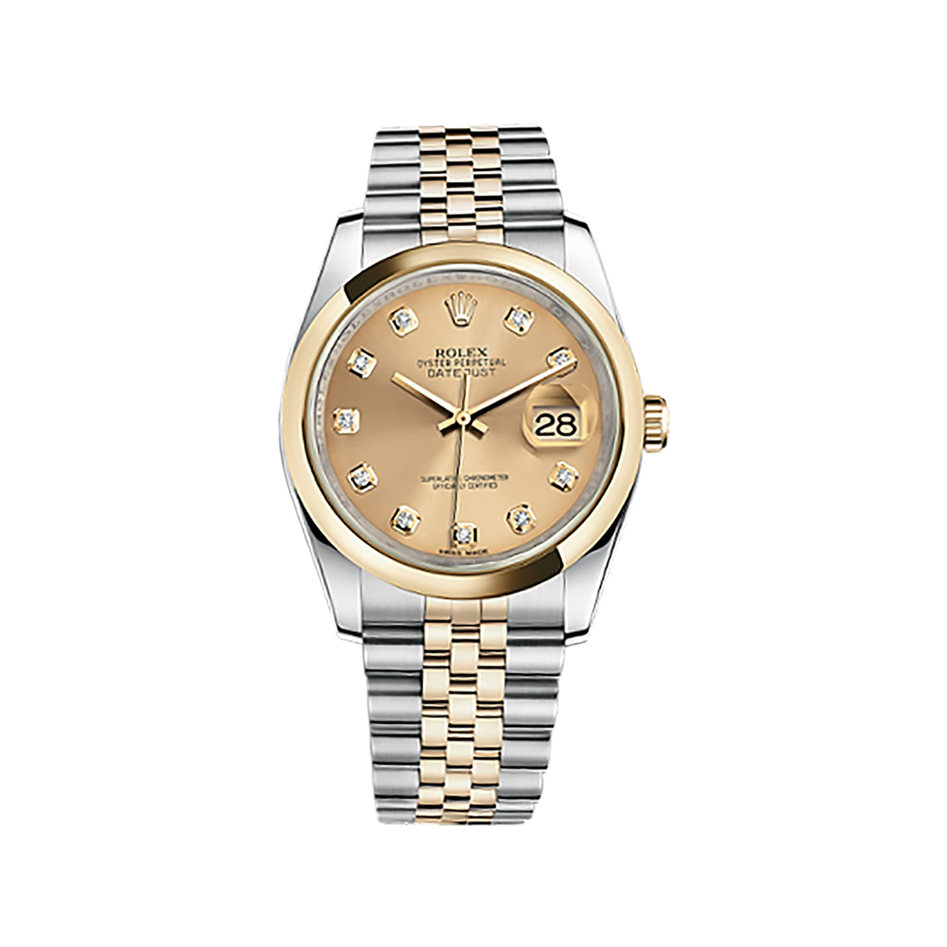 Datejust 36 116203 Gold & Stainless Steel Watch (Champagne Set with Diamonds) - Click Image to Close