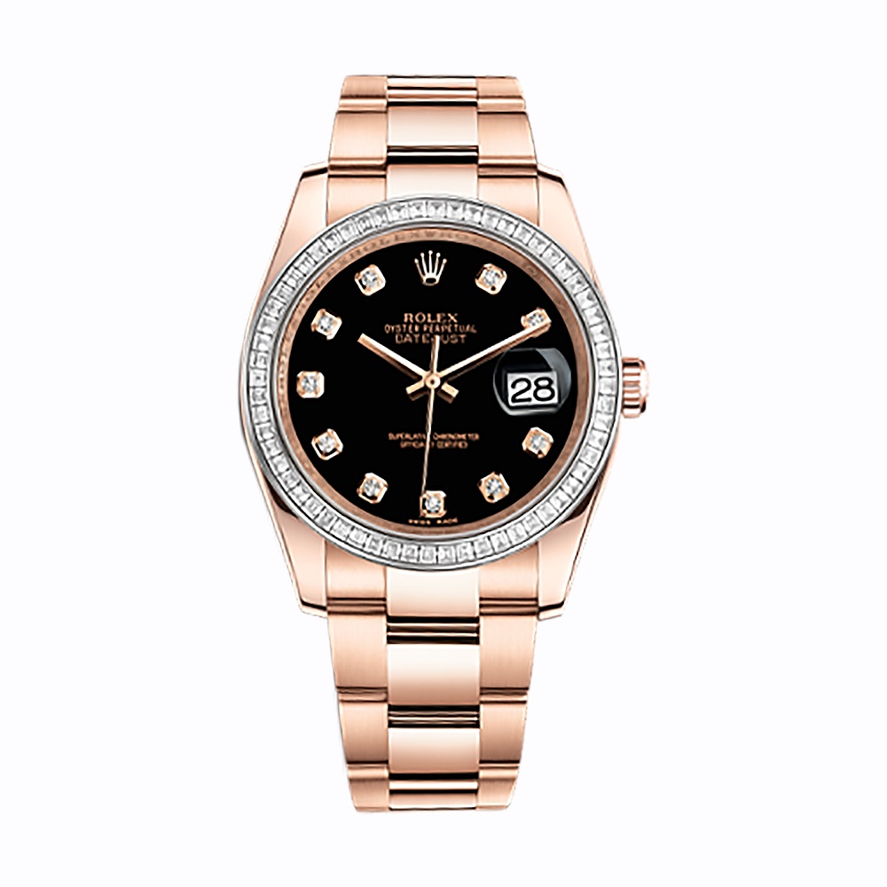 Datejust 36 116285BBR Rose Gold Watch (Black Set with Diamonds)