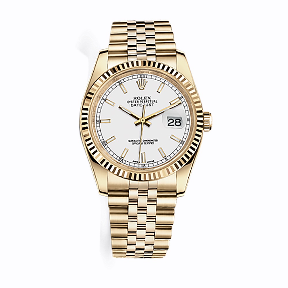 Datejust 36 116238 Gold Watch (White) - Click Image to Close