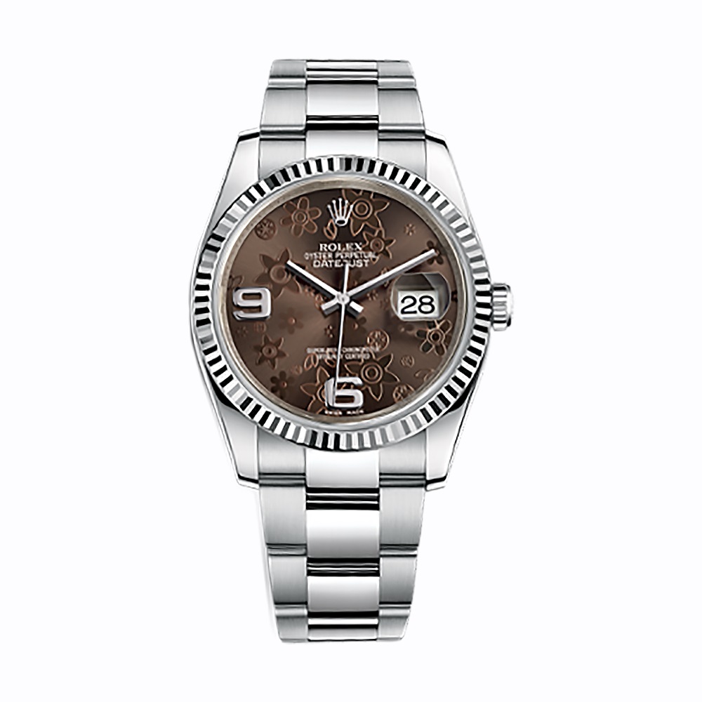 Datejust 36 116234 White Gold & Stainless Steel Watch (Bronze Floral Motif)