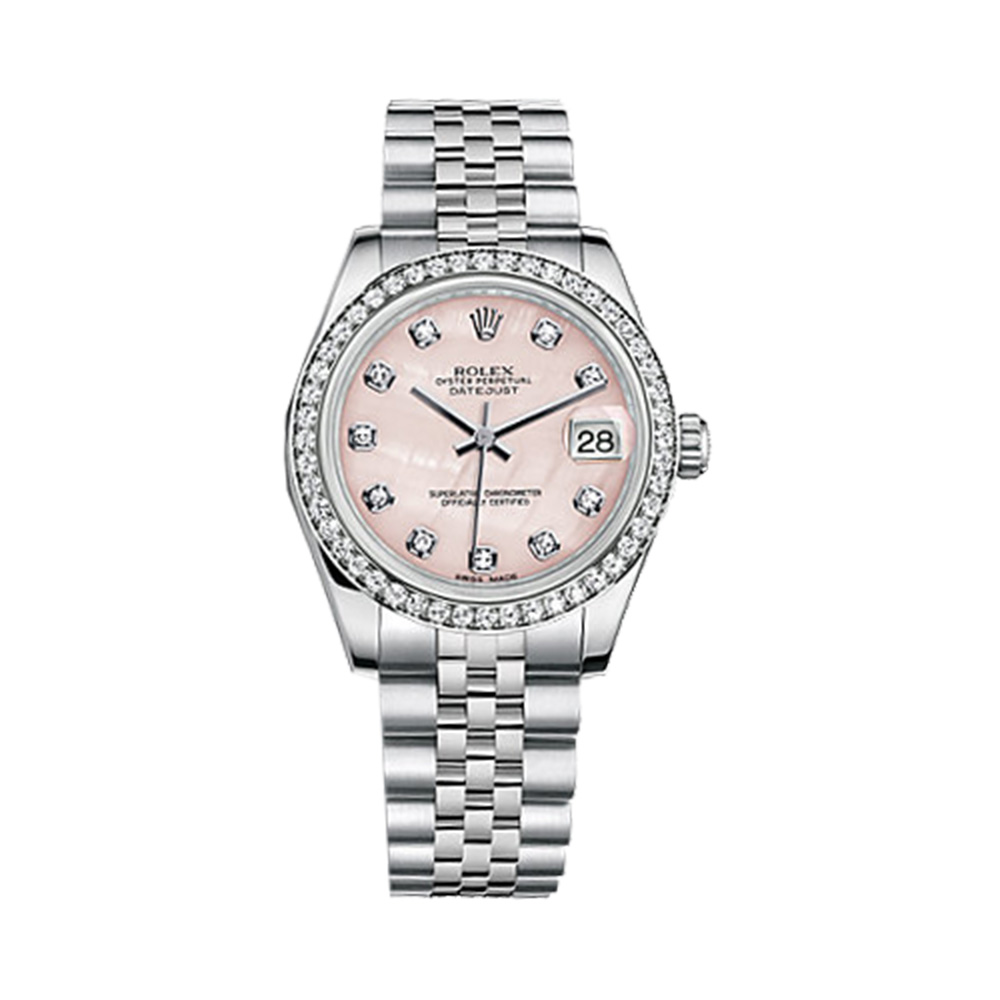 Datejust 31 178384 White Gold & Stainless Steel Watch (Pink Mother-of-Pearl Set with Diamonds) - Click Image to Close