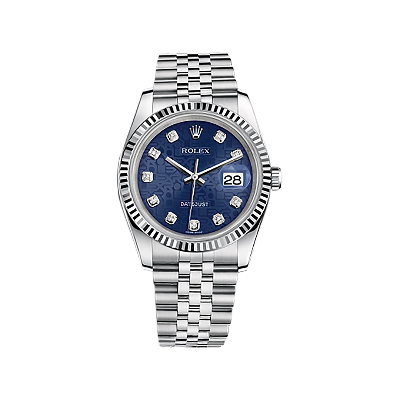 Datejust 36 116234 White Gold & Stainless Steel Watch (Blue Jubilee Design Set with Diamonds) - Click Image to Close