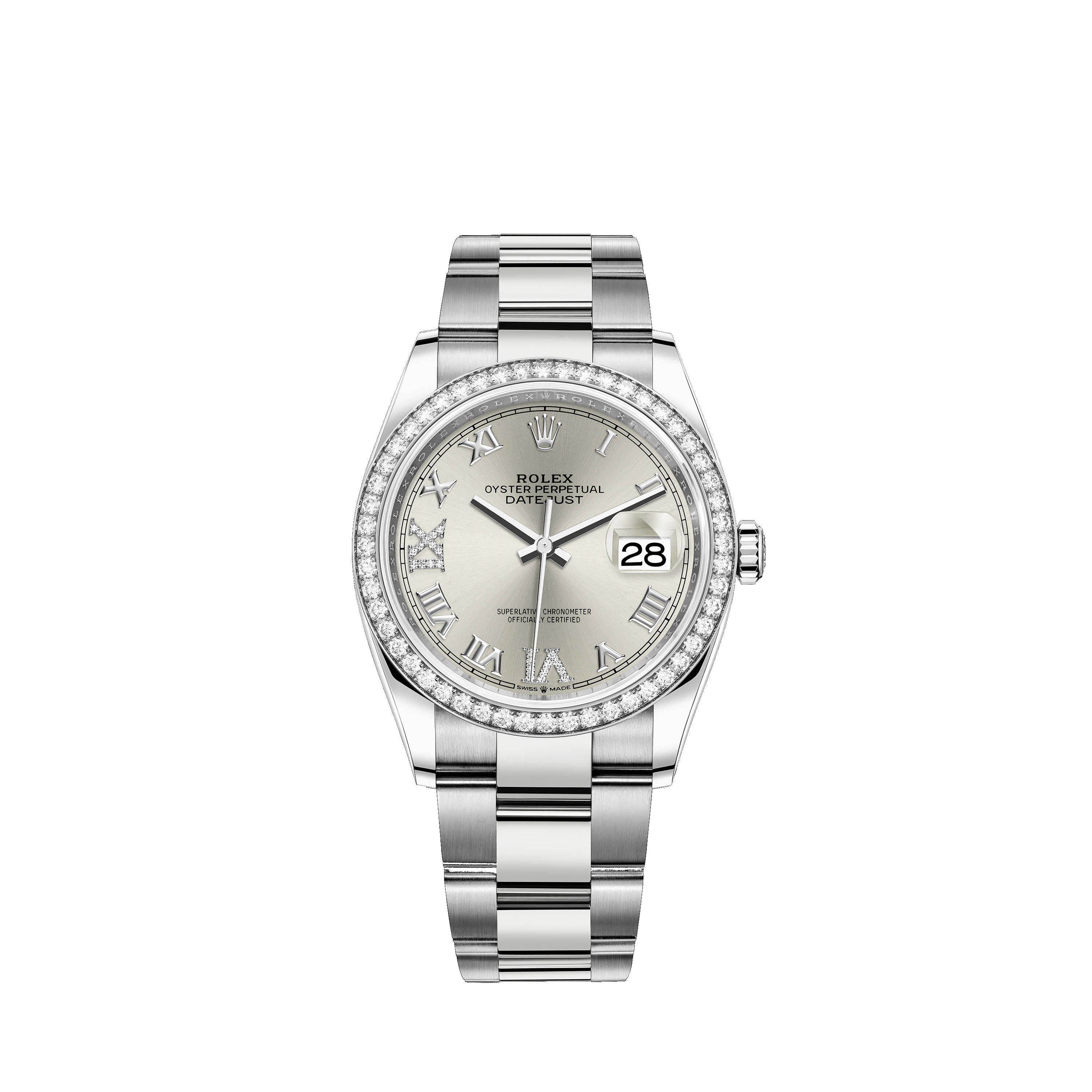 Datejust 36 126284RBR White Gold, Stainless Steel & Diamonds Watch (Silver Set with Diamonds)