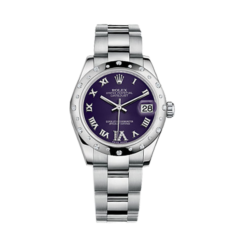 Datejust 31 178344 White Gold & Stainless Steel Watch (Purple Set with Diamonds) - Click Image to Close