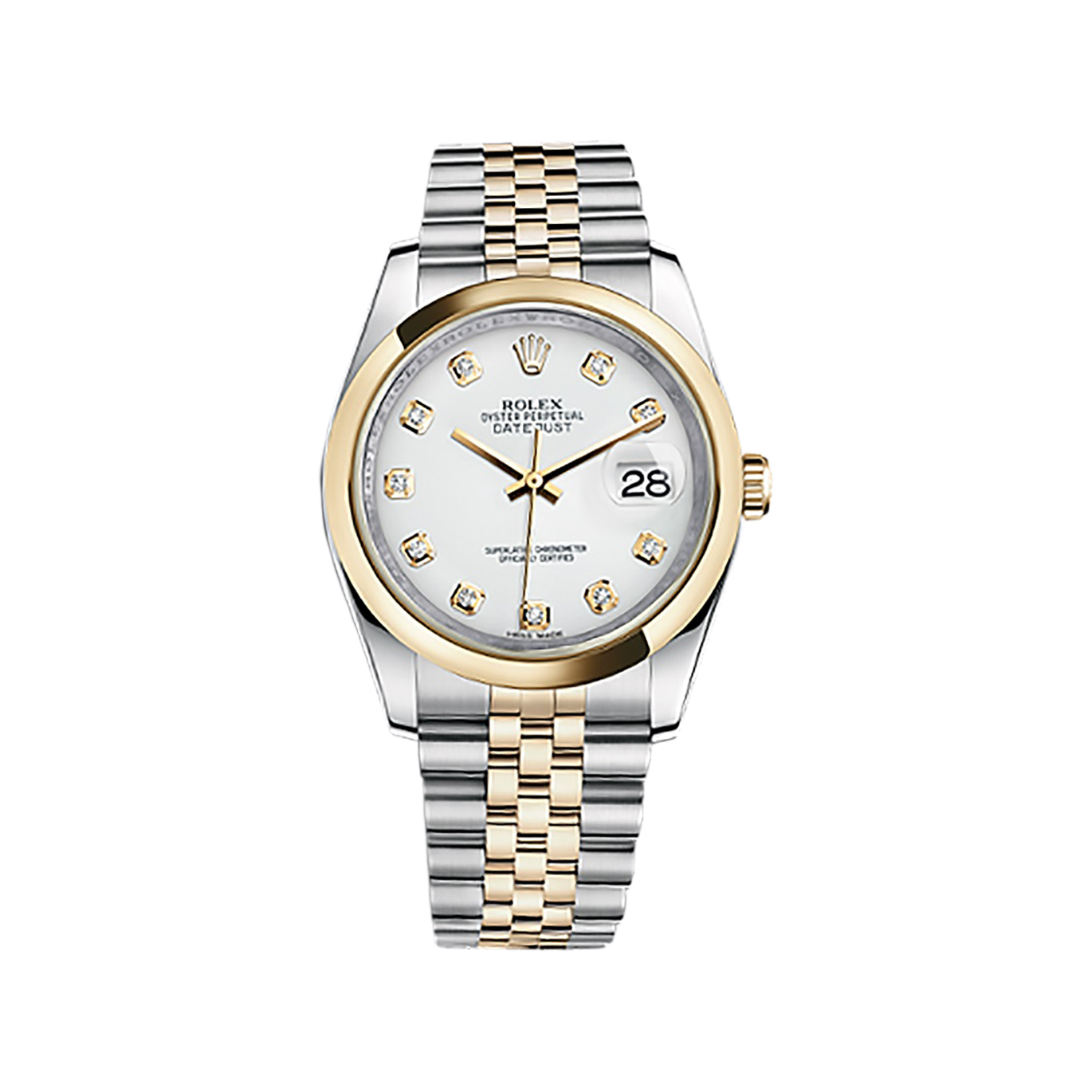Datejust 36 116203 Gold & Stainless Steel Watch (White Set with Diamonds) - Click Image to Close