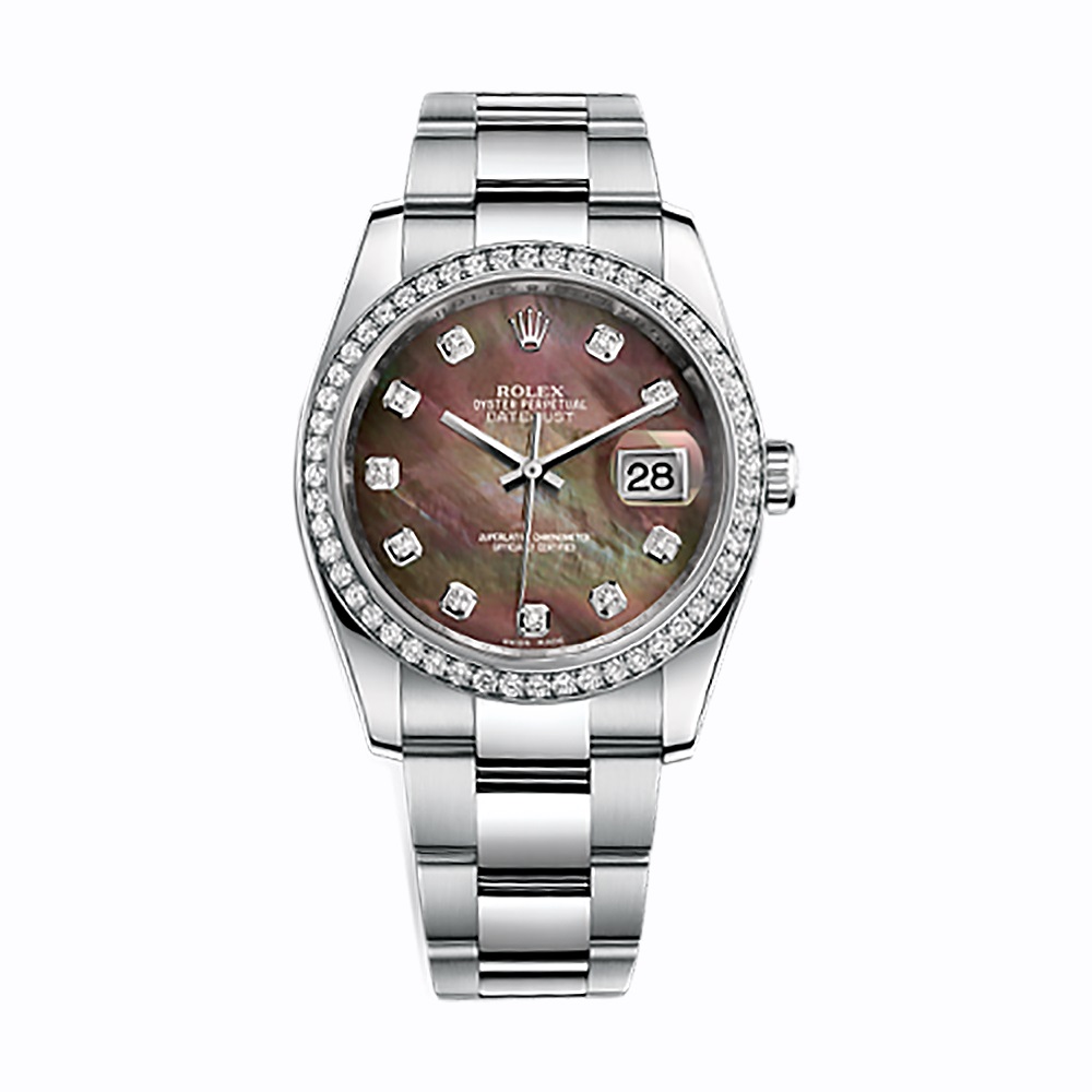Datejust 36 116244 White Gold & Stainless Steel Watch (Black Mother-of-Pearl Set with Diamonds) - Click Image to Close