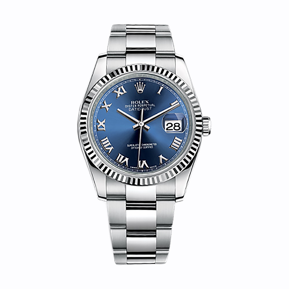 Datejust 36 116234 White Gold & Stainless Steel Watch (Blue) - Click Image to Close