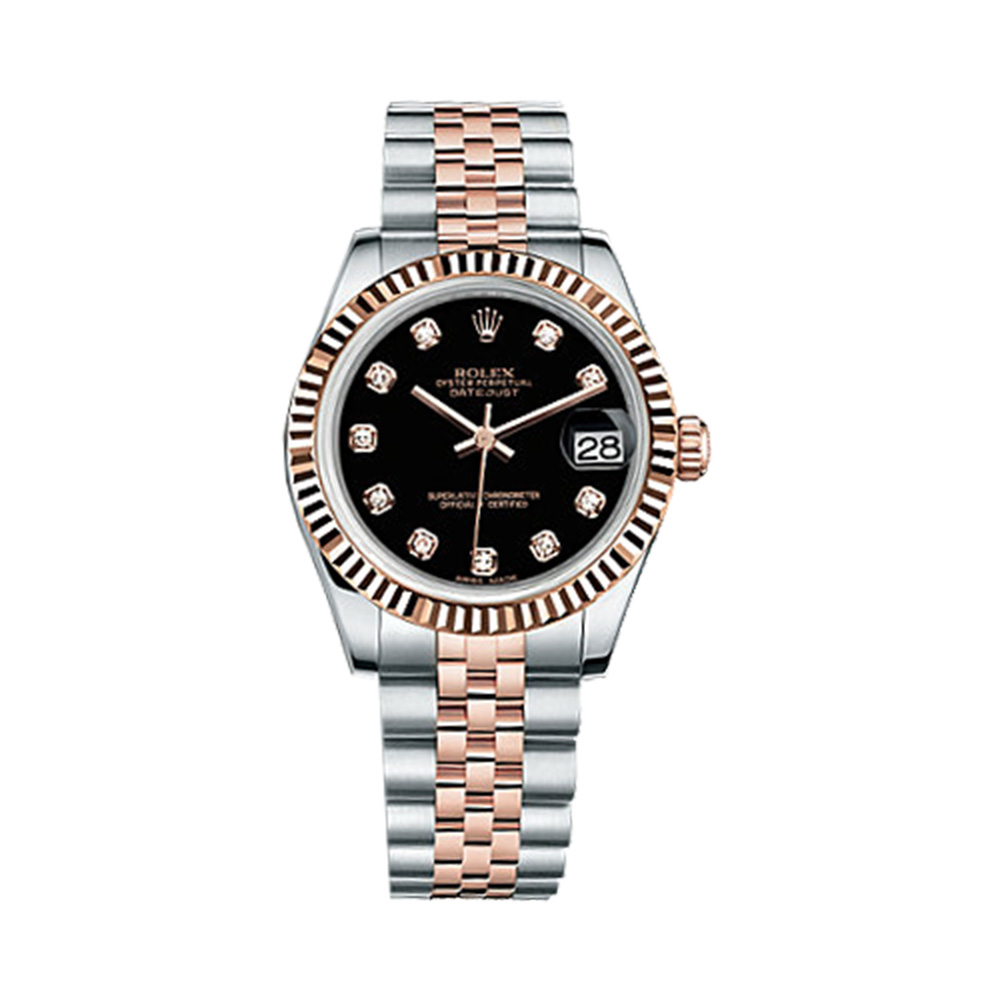 Datejust 31 178271 Rose Gold & Stainless Steel Watch (Black Set with Diamonds)