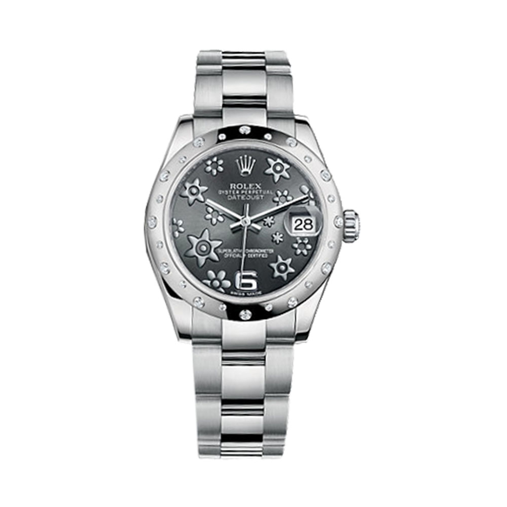 Datejust 31 178344 White Gold & Stainless Steel Watch (Dark Rhodium, Raised Floral Motif) - Click Image to Close
