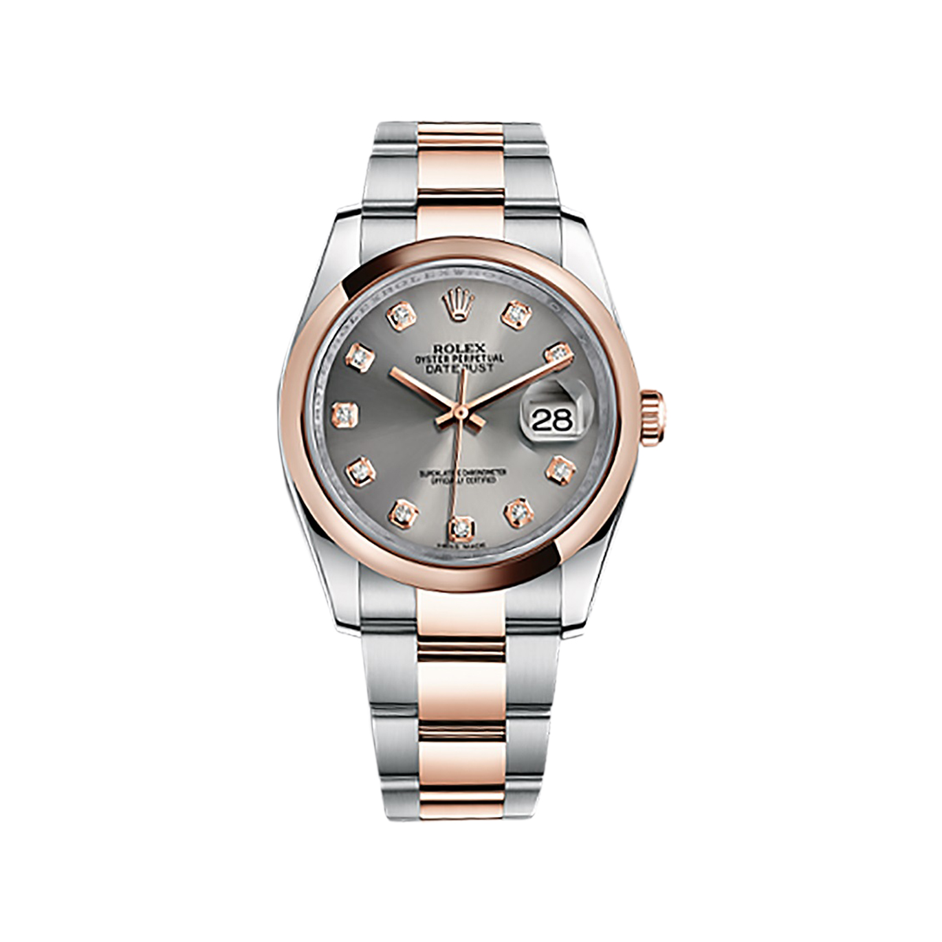 Datejust 36 116201 Rose Gold & Stainless Steel Watch (Steel Set with Diamonds) - Click Image to Close
