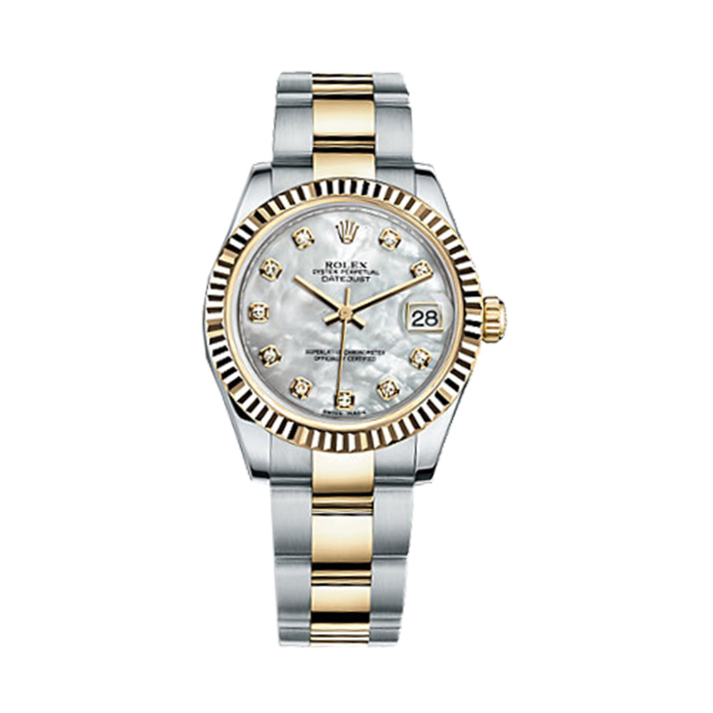 Datejust 31 178273 Gold & Stainless Steel Watch (White Mother-of-Pearl Set with Diamonds)
