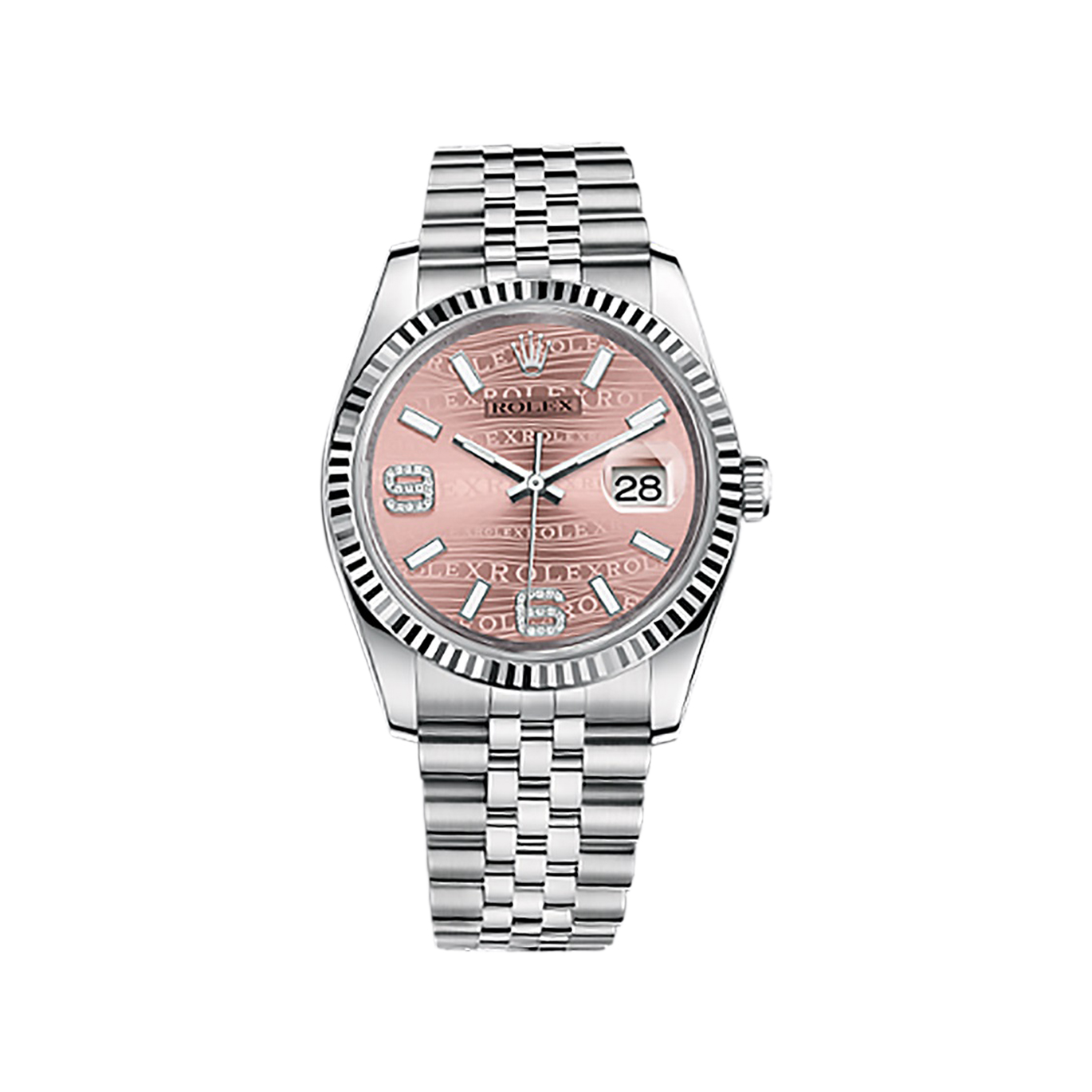 Datejust 36 116234 White Gold & Stainless Steel Watch (Pink Waves Set with Diamonds)