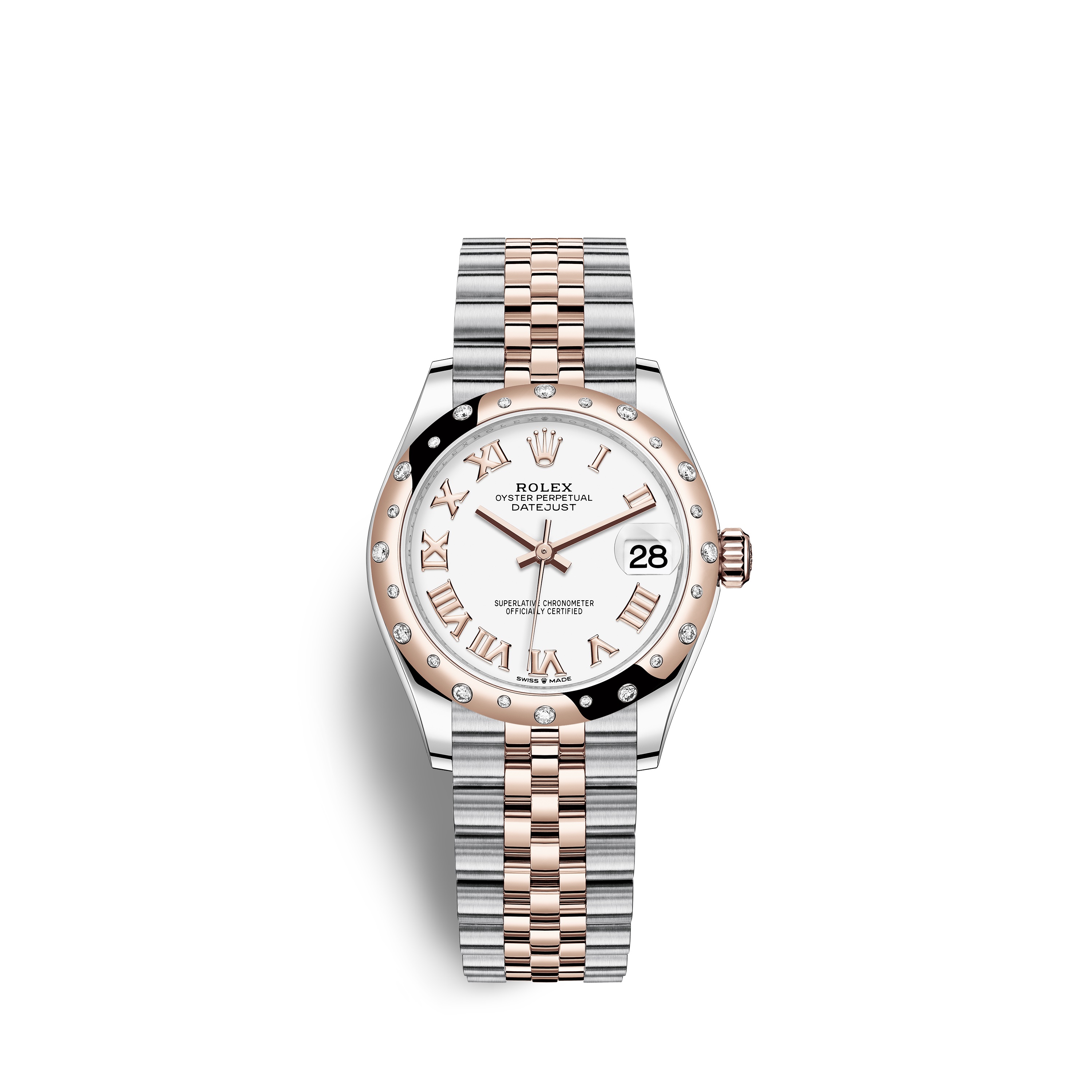 Datejust 31 278341RBR Rose Gold, Stainless Steel & Diamonds Watch (White) - Click Image to Close