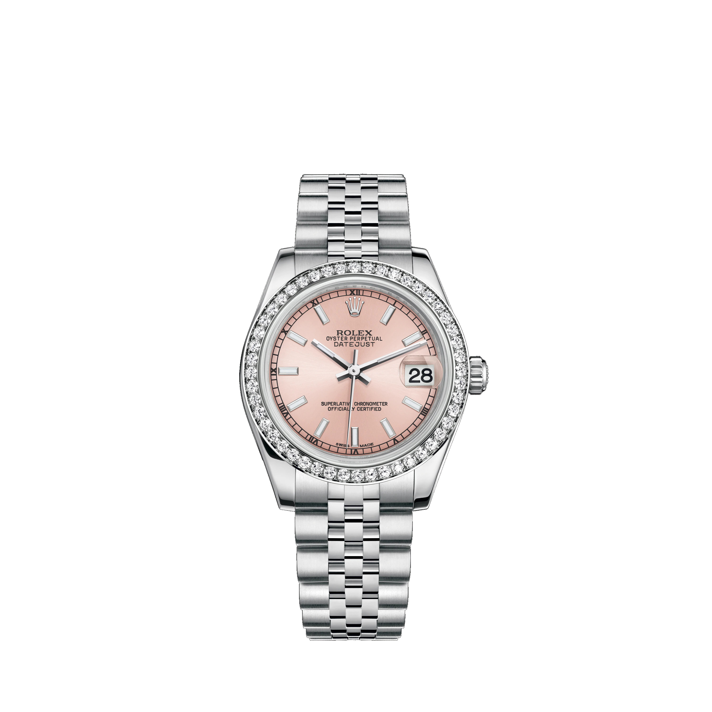 Datejust 31 178384 White Gold & Diamonds Watch (Pink) - Click Image to Close