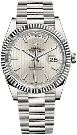 Day-Date 40 228239 White Gold Watch (Silver Stripe Motif)