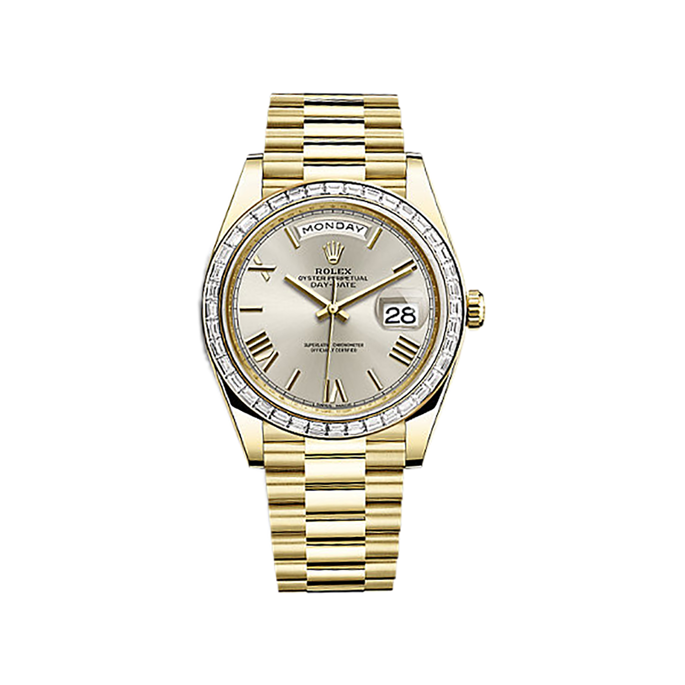 Day-Date 40 228398TBR Gold & Diamonds Watch (Silver) - Click Image to Close