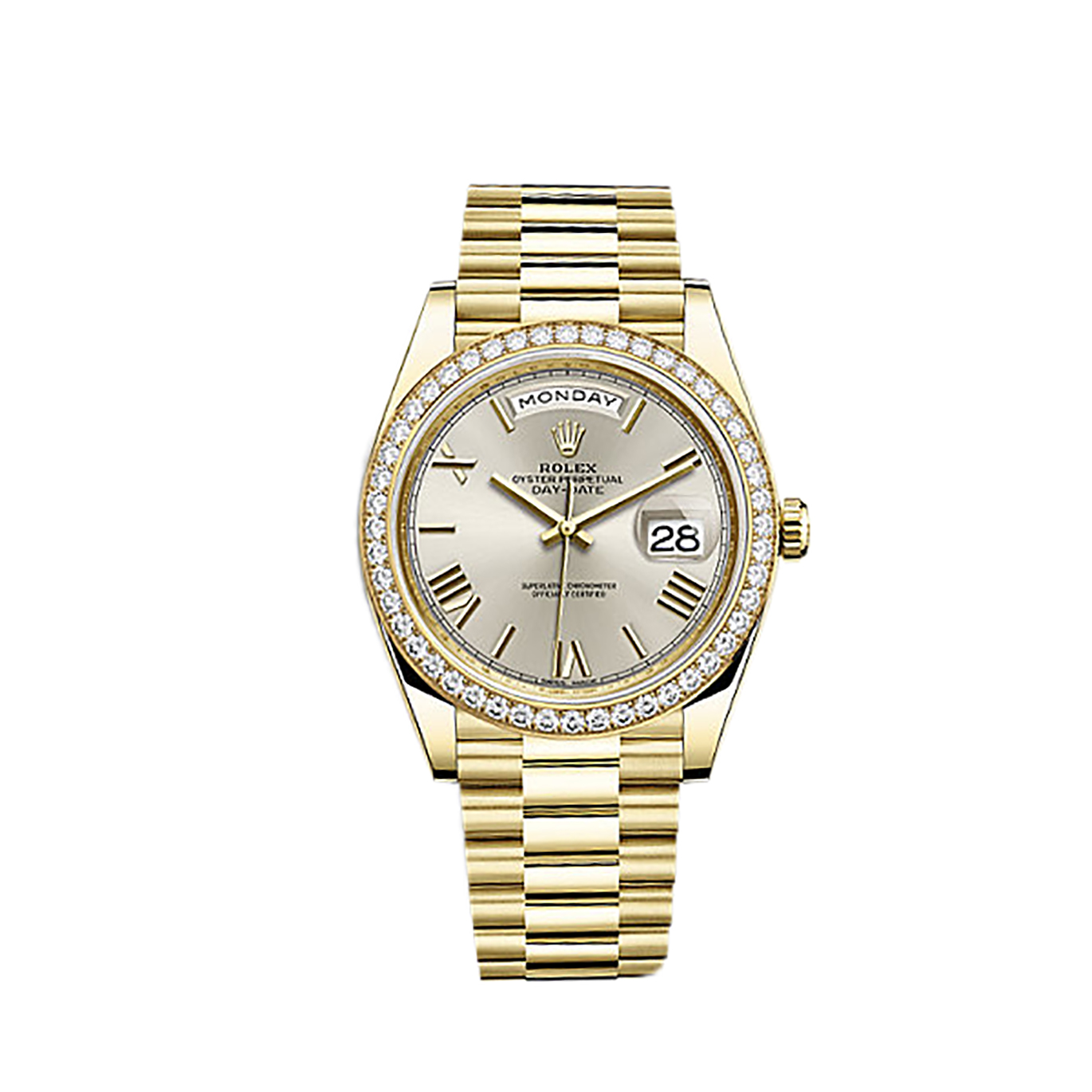 Day-Date 40 228348RBR Gold & Diamonds Watch (Silver)