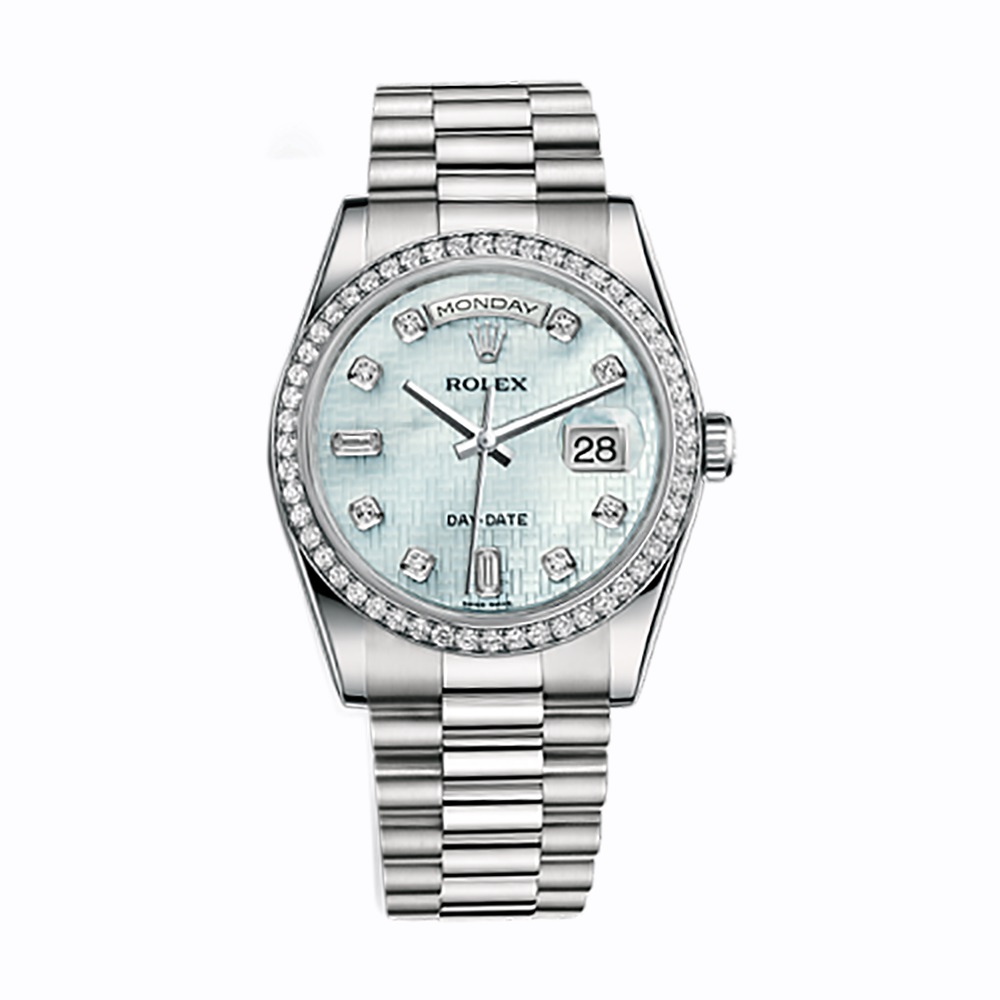 Day-Date 36 118346 Platinum Watch (Platinum Mother-of-Pearl with Oxford Motif Set with Diamonds)