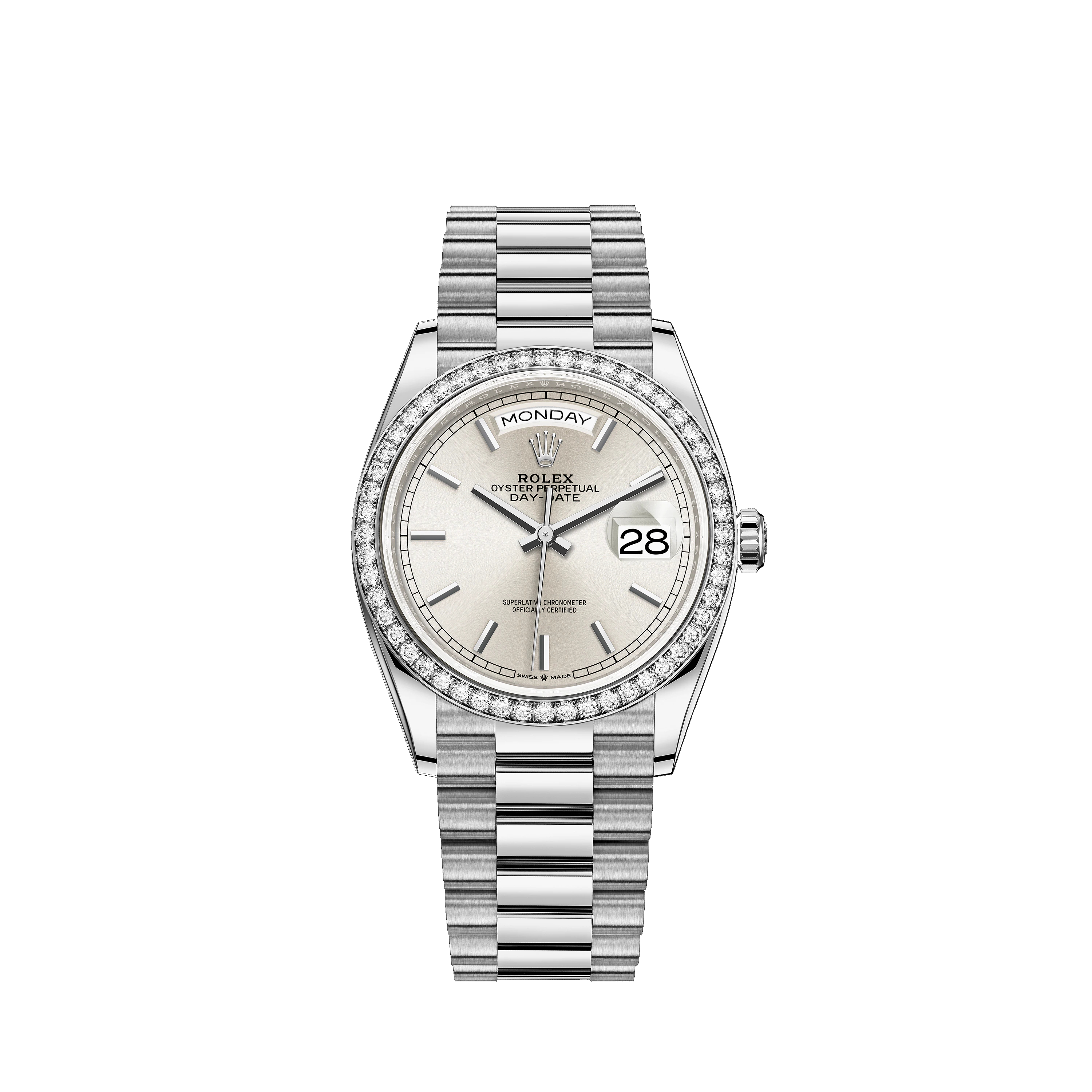 Day-Date 36 128349RBR White Gold & Diamonds Watch (Silver)