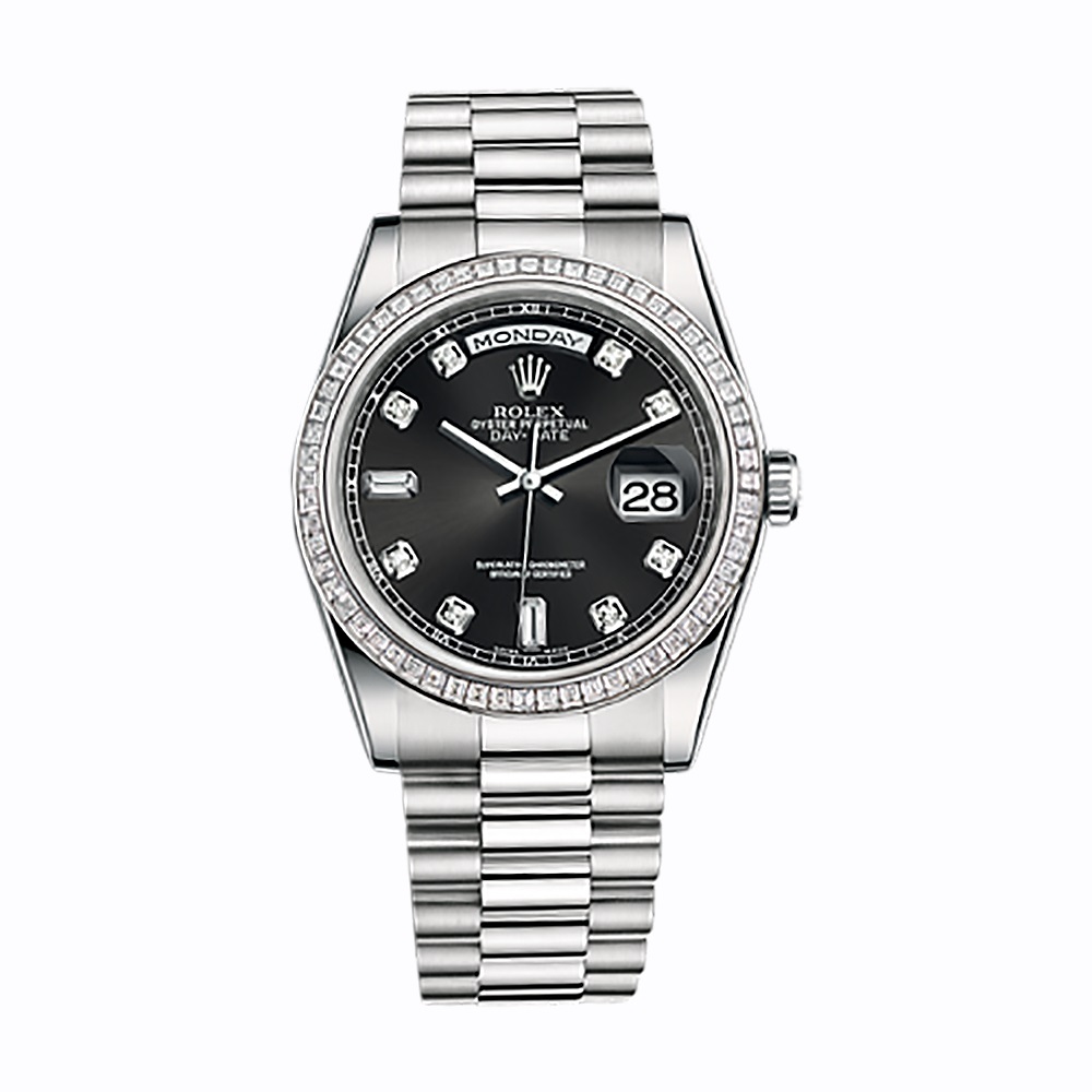 Day-Date 118399BR White Gold Watch (Black Set with Diamonds)