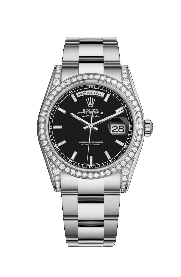 Day-Date 36 118389 White Gold & Diamonds Watch (Black)