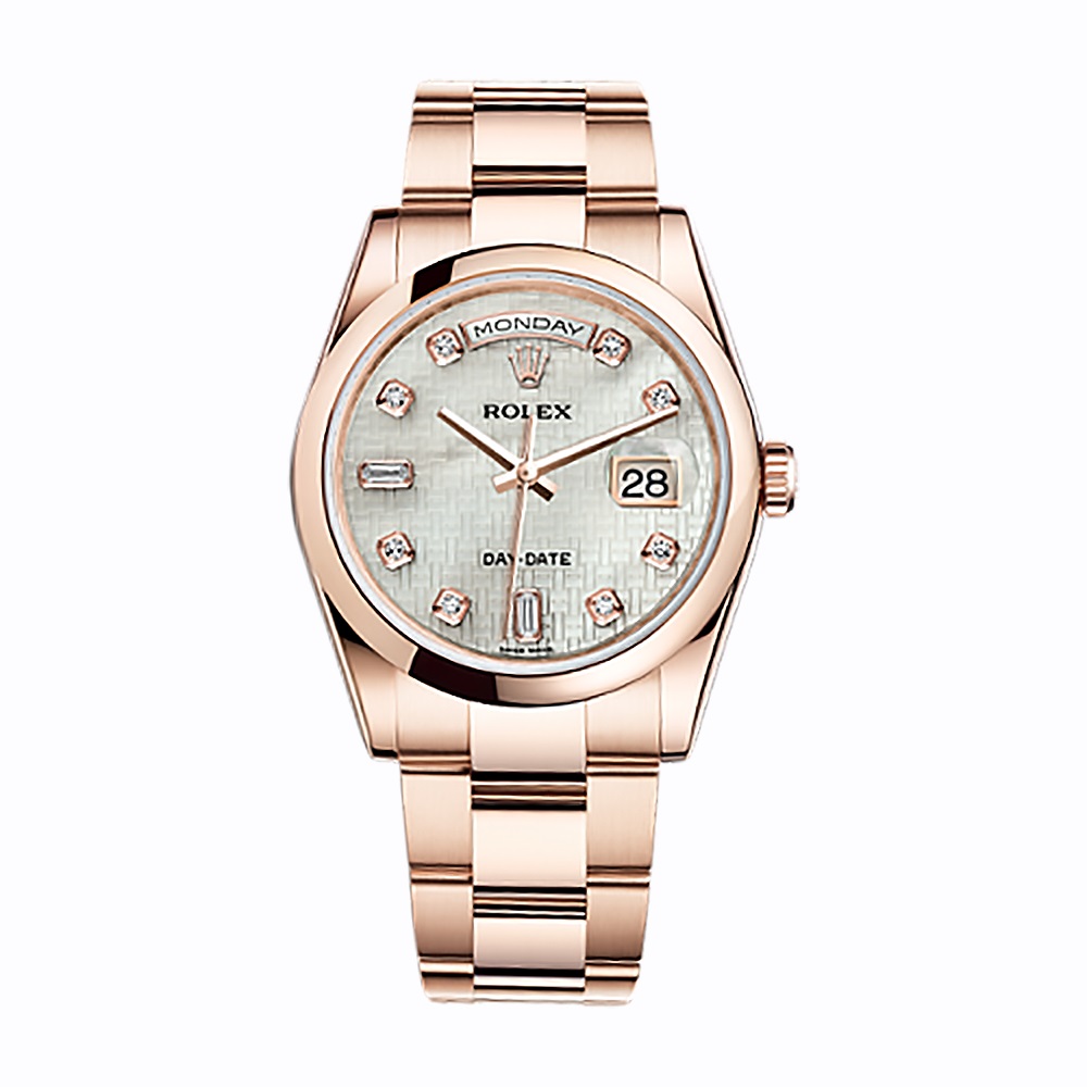 Day-Date 36 118205 Rose Gold Watch (White Mother-of-Pearl with Oxford Motif Set with Diamonds)