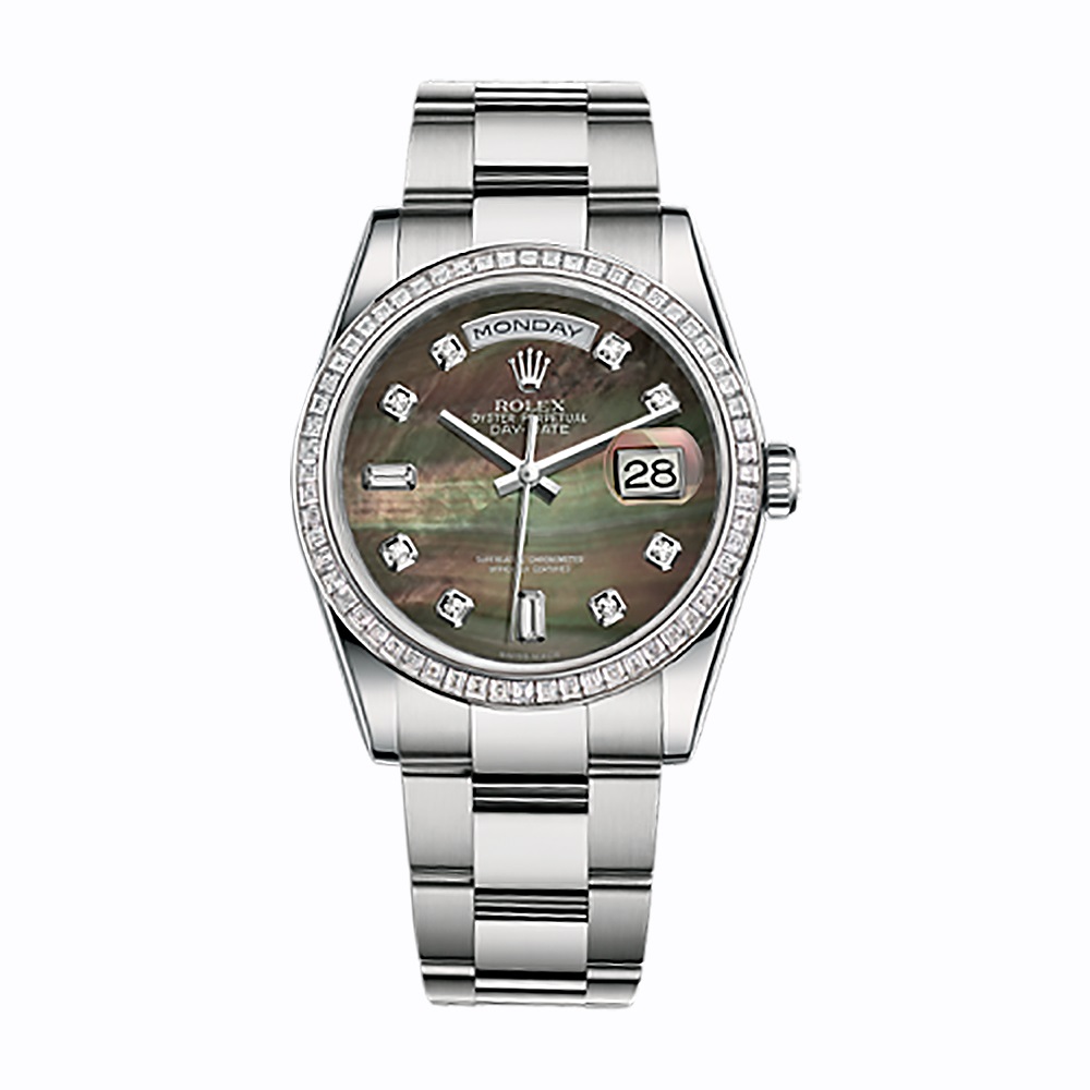 Day-Date 118399BR White Gold Watch (Black Mother-of-Pearl Set with Diamonds)