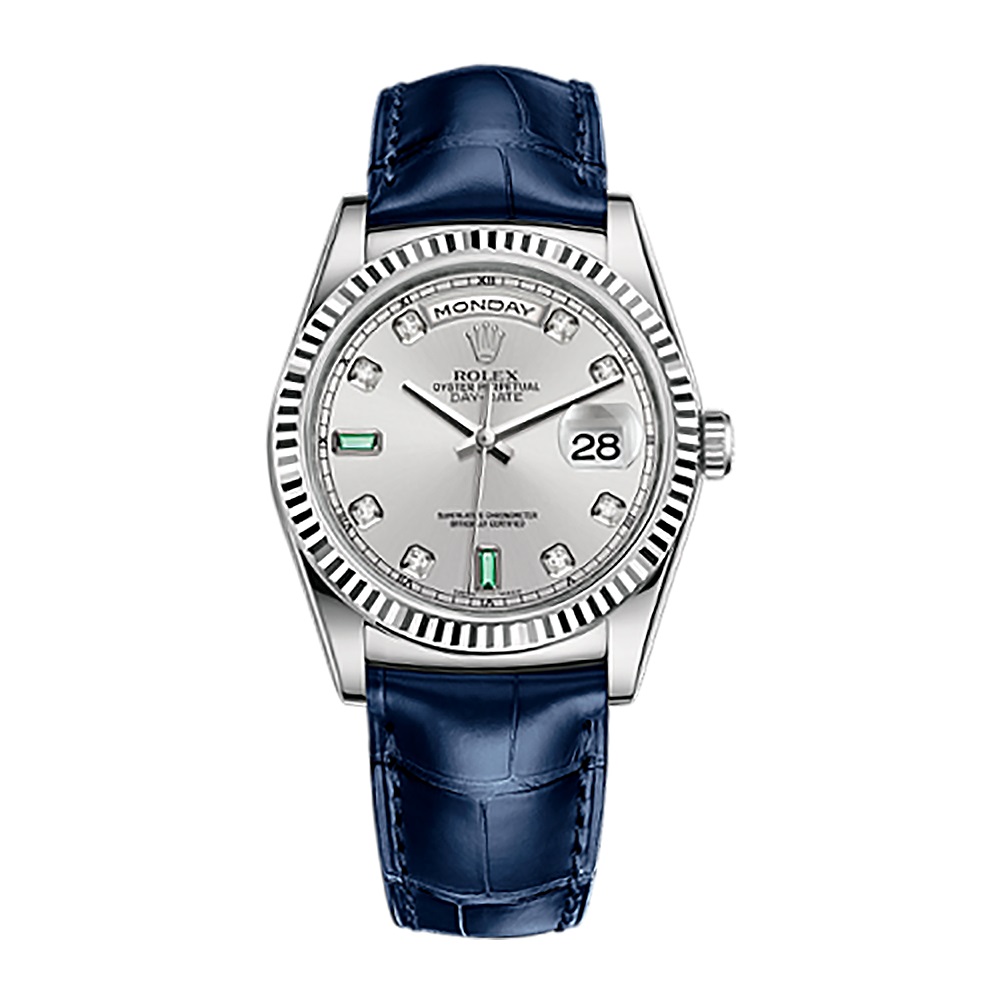 Day-Date 36 118139 White Gold Watch (Rhodium Set with Diamonds And Emeralds)