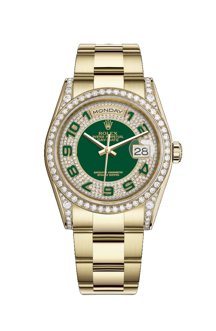 Day-Date 36 118388 Gold & Diamonds Watch (Green, Diamond Paved)