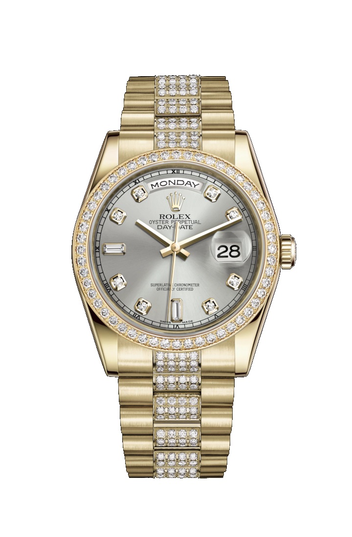 Day-Date 36 118348 Gold & Diamonds Watch (Silver Set with Diamonds)