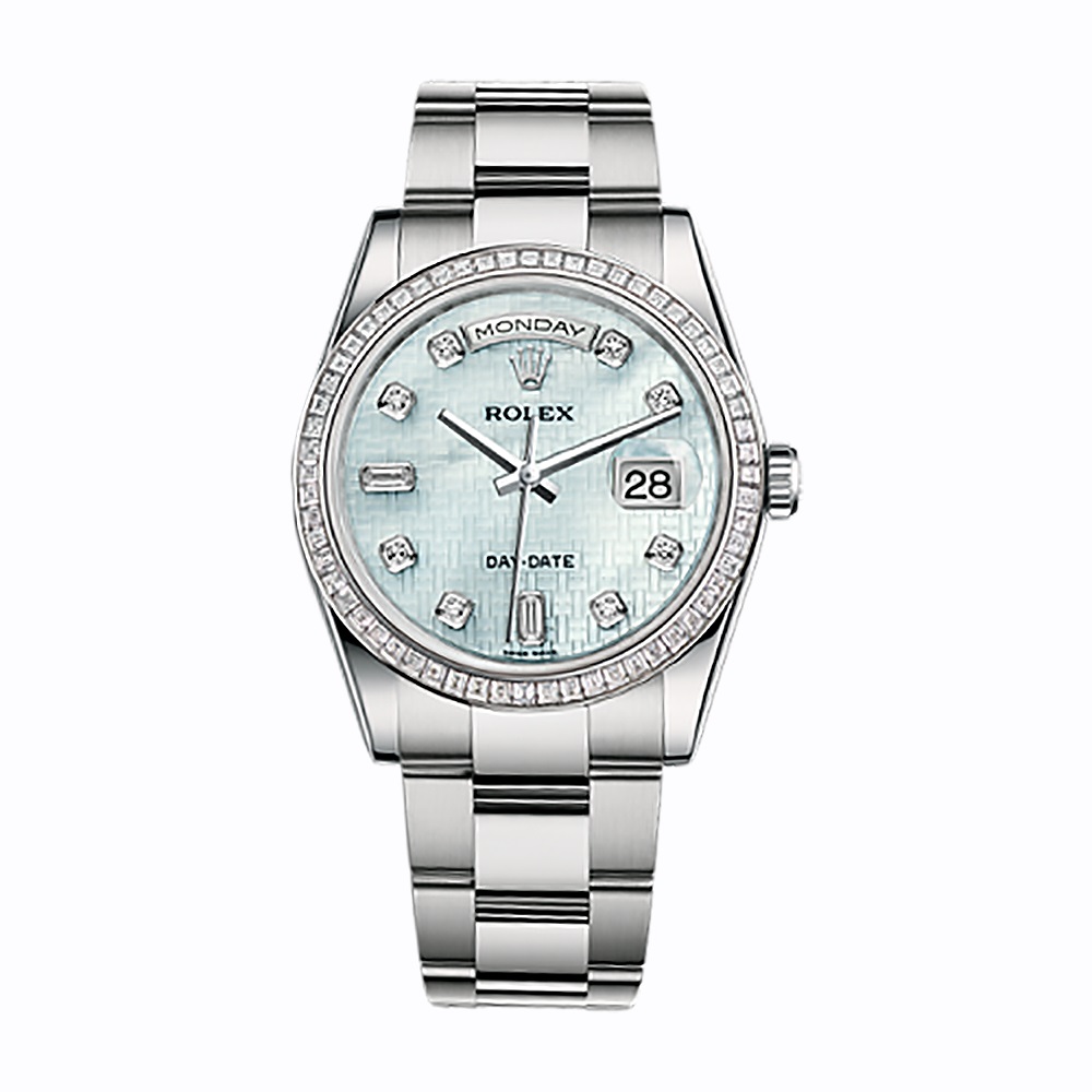 Day-Date 118399BR White GoldWatch (Platinum Mother-of-Pearl with Oxford Motif Set with Diamonds)