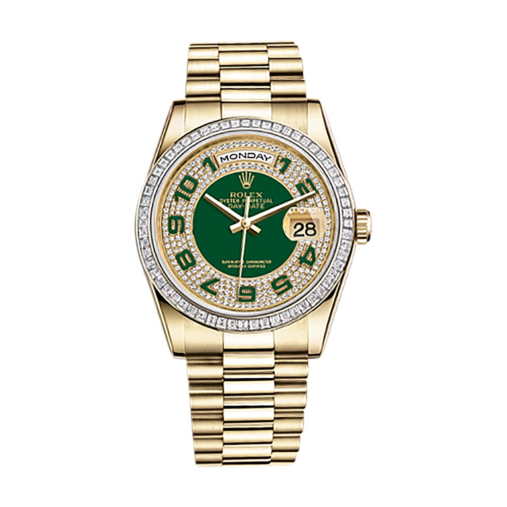 Day-Date 36 118398BR Gold Watch (Green Diamond Paved)