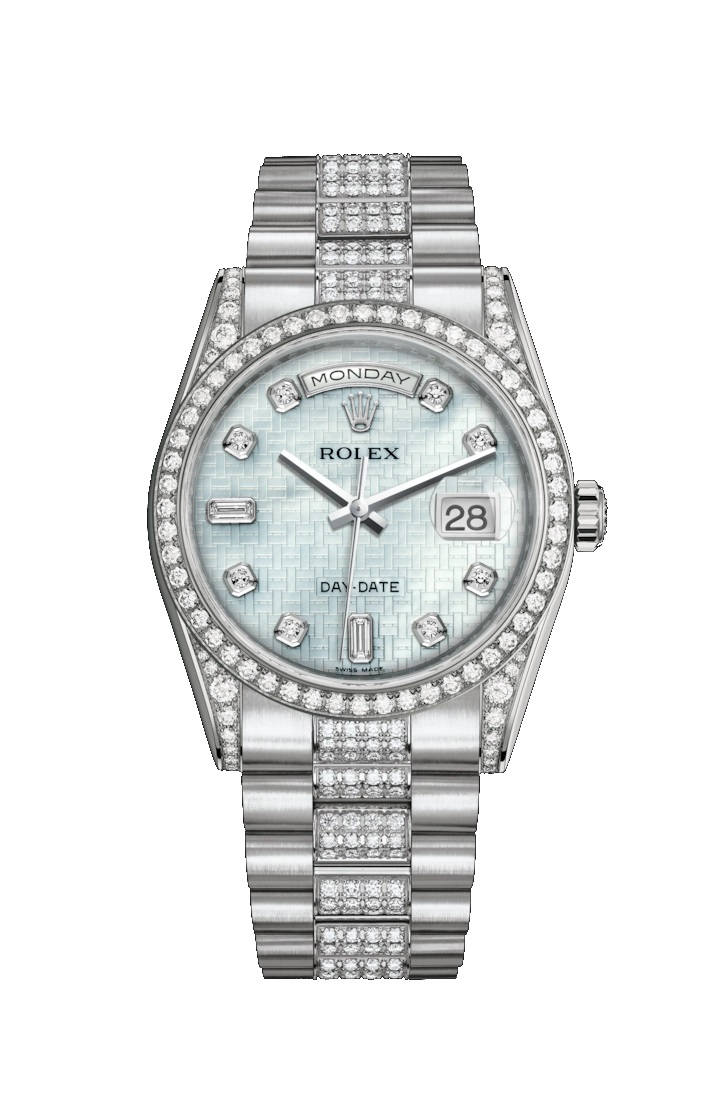 Day-Date 36 118389 White Gold & Diamonds Watch (Platinum Mother-of-Pearl with Oxford Motif Set with Diamonds)