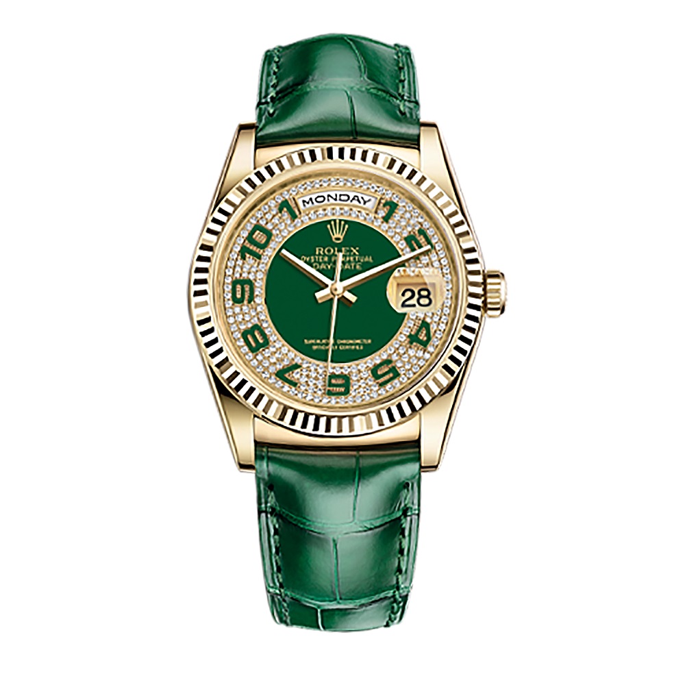 Day-Date 36 118138 Gold Watch (Green Diamond Paved)
