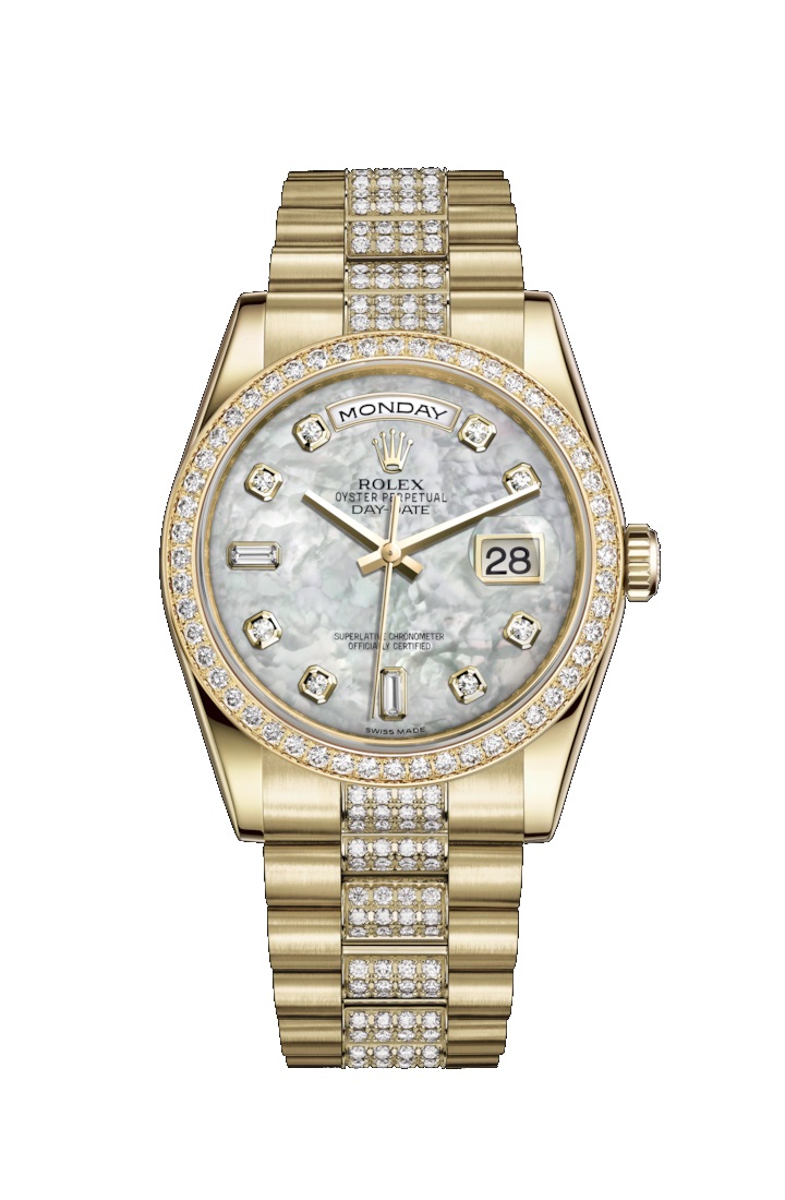Day-Date 36 118348 Gold & Diamonds Watch (White Mother-Of-Pearl Set with Diamonds)