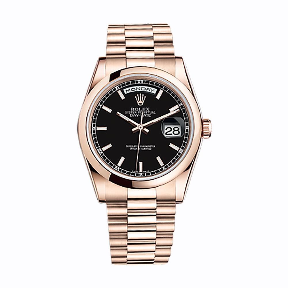Day-Date 36 118205 Rose Gold Watch (Black)