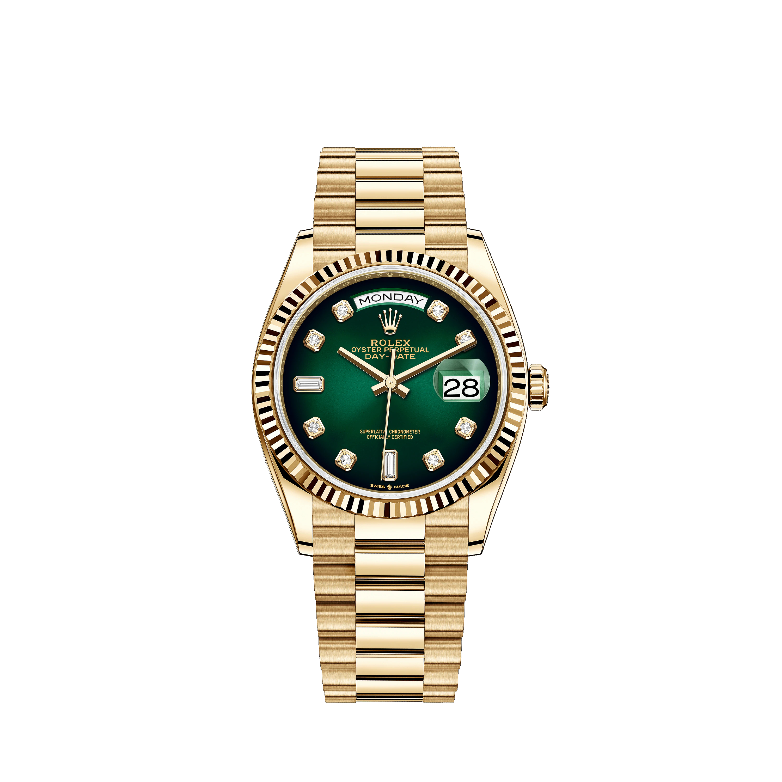 Day-Date 36 128238 Gold Watch (Green Ombre? Set with Diamonds)