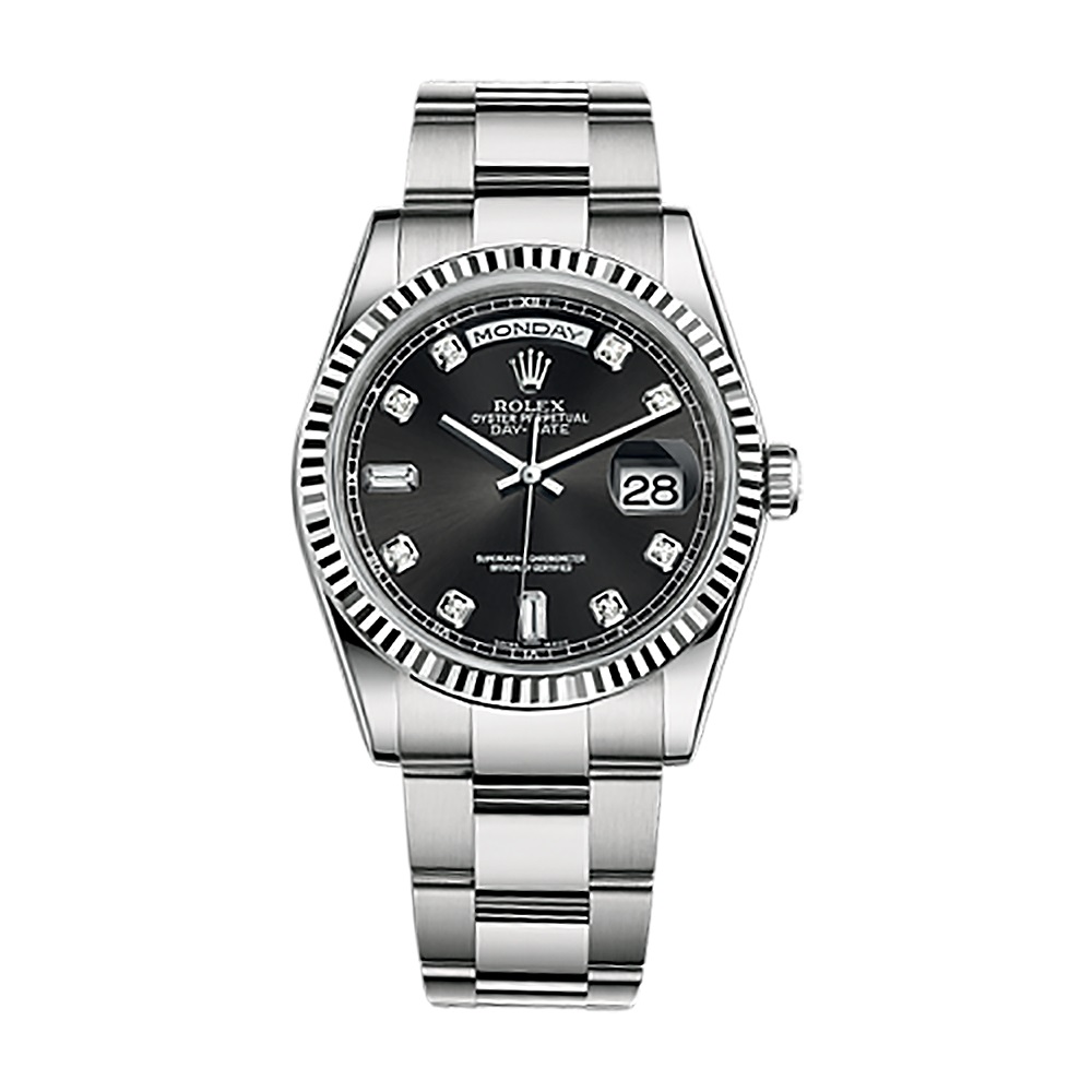 Day-Date 36 118239 White Gold Watch (Black Set with Diamonds)